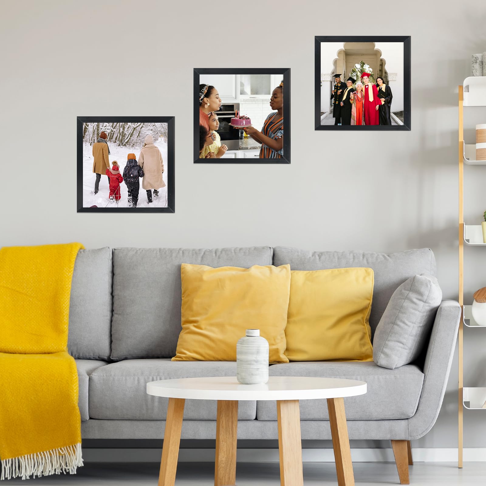 7x7 Picture Frame Set of 3 Black for Wall Hanging or Tabletop, Wall Mounting Horizontally or Vertically, 7 x 7 Square Wall Galle