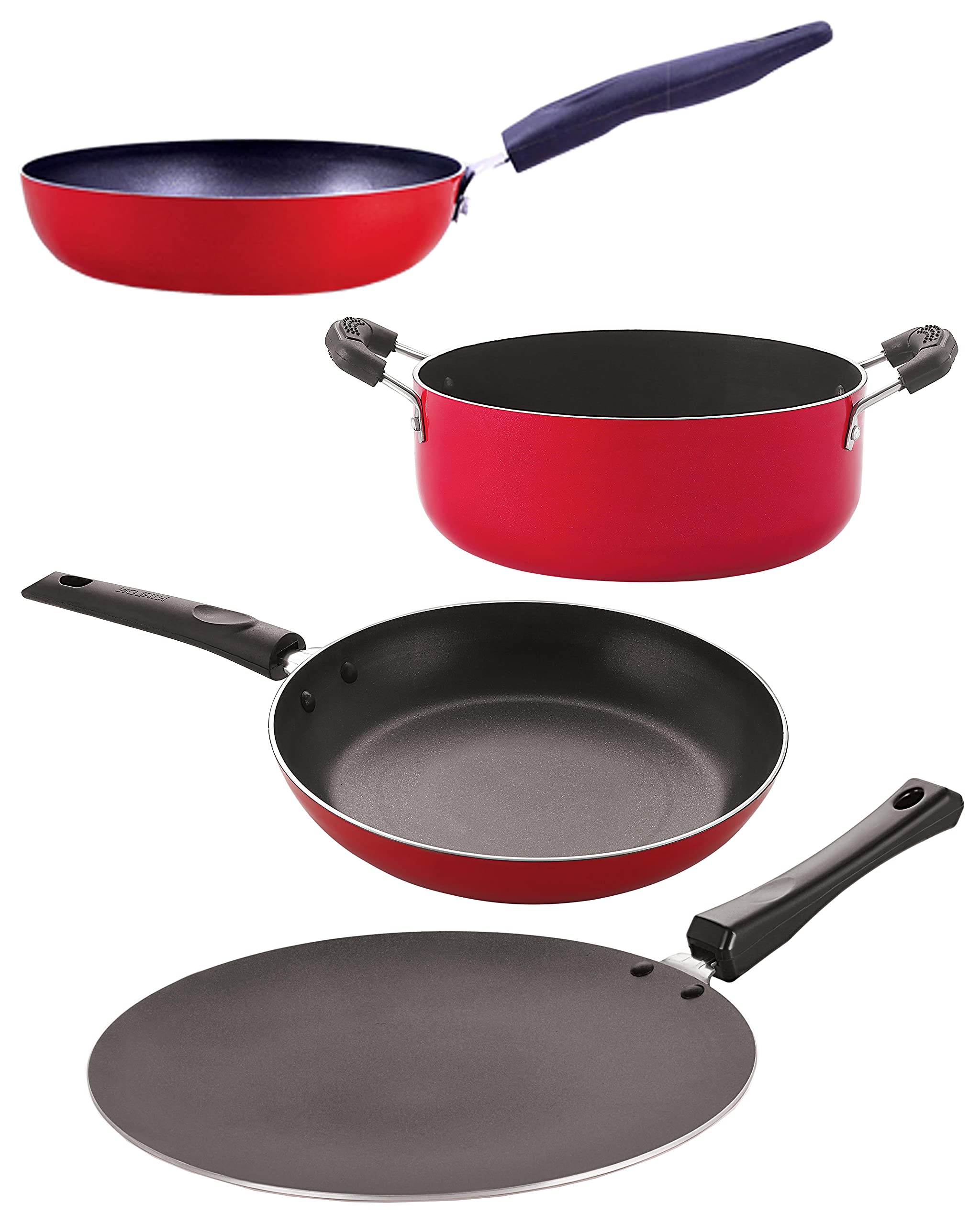 Nirlon NonStick Coated Dishwasher Safe Aluminium Kitchen Utencils Combo Set Of 4Pieces (Ct12_Tp22_Cvg_Cs24)