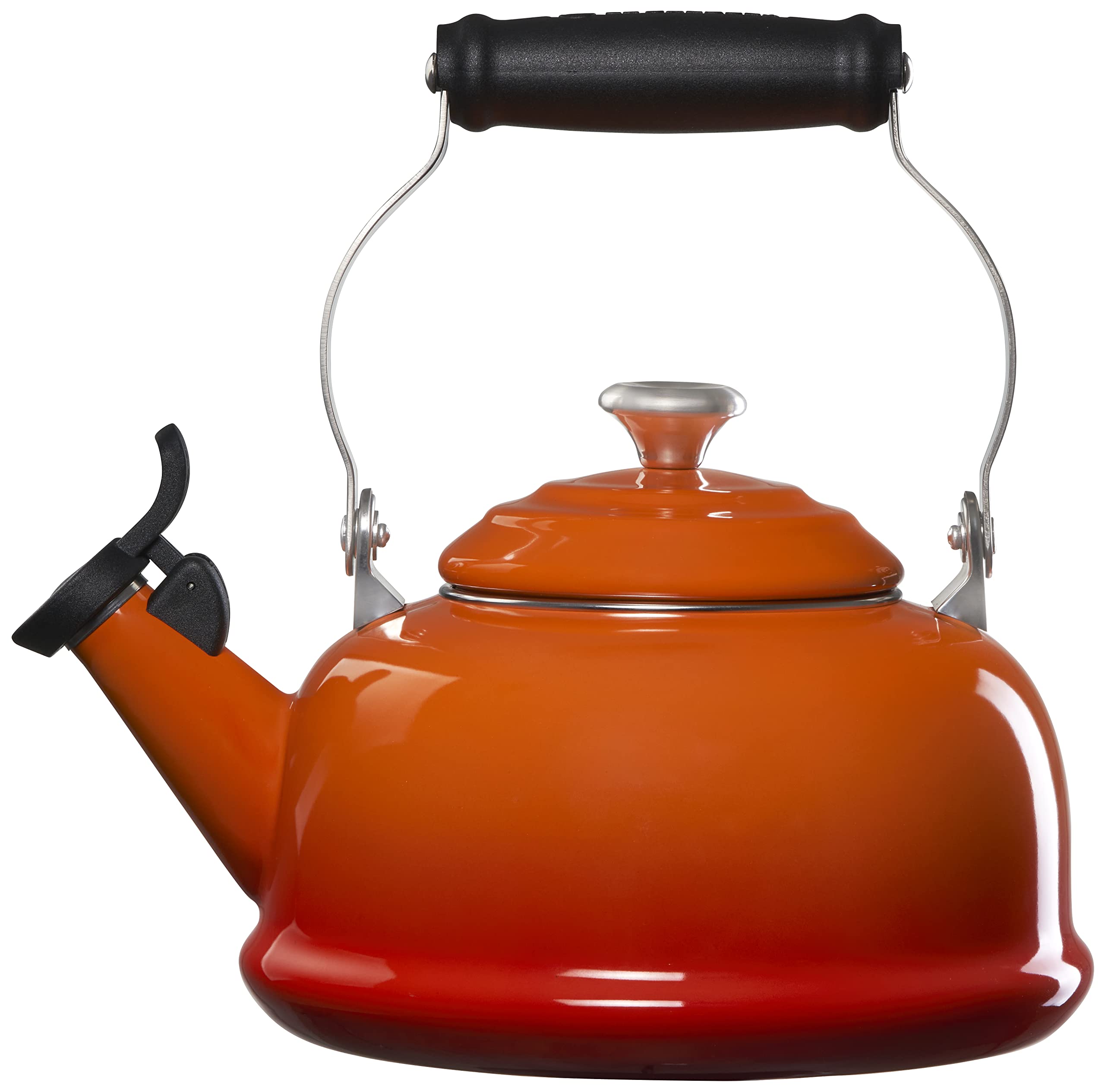 Le Creuset Enamel On Steel Whistling Tea Kettle With Metal Finishes, 1.7 Qt., Flame