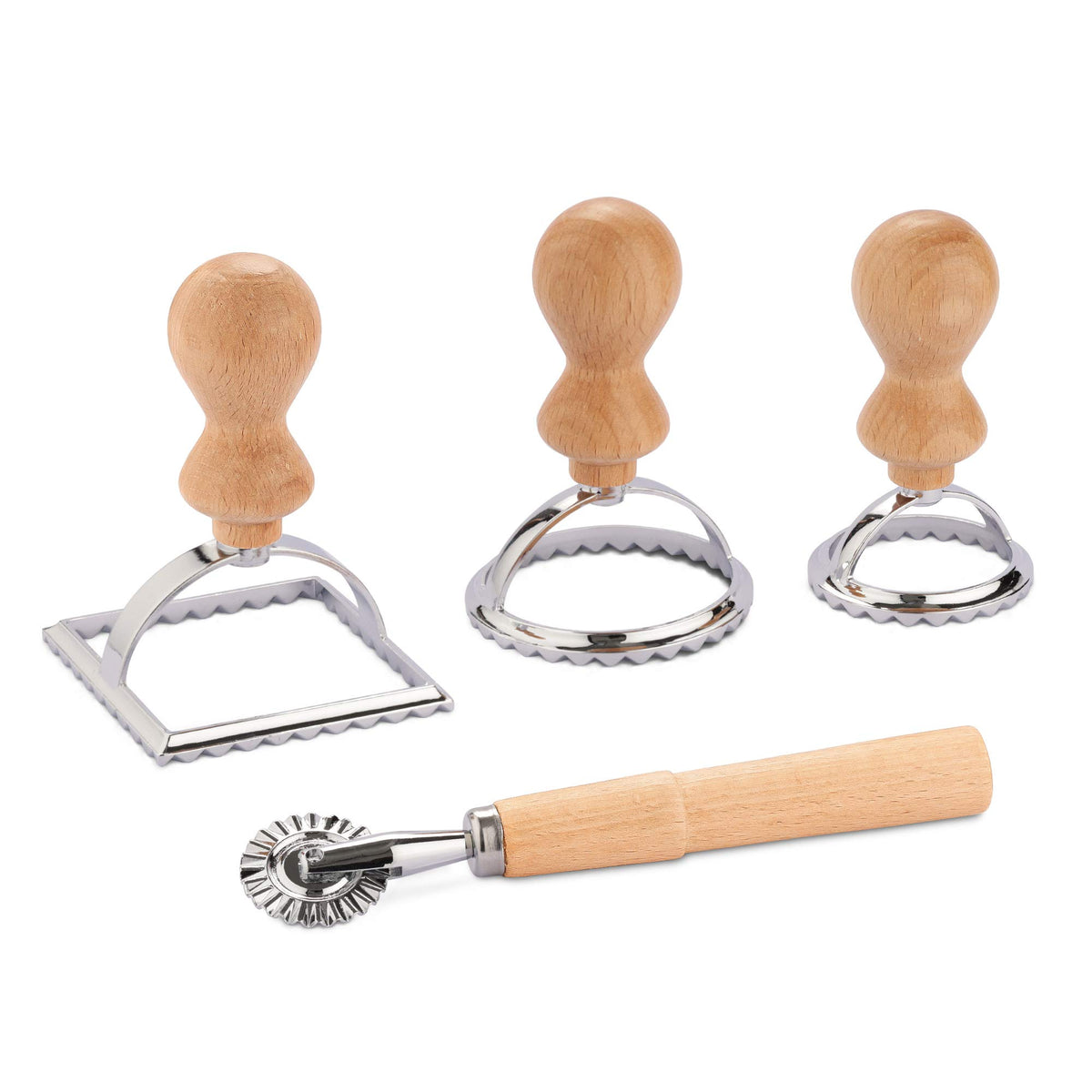 Navaris Ravioli Stamp Set - Set Of 3 Shape Cutters With Roller For Cutting Home-Made Ravioli Pasta Parcels - Pastry And Dough Co