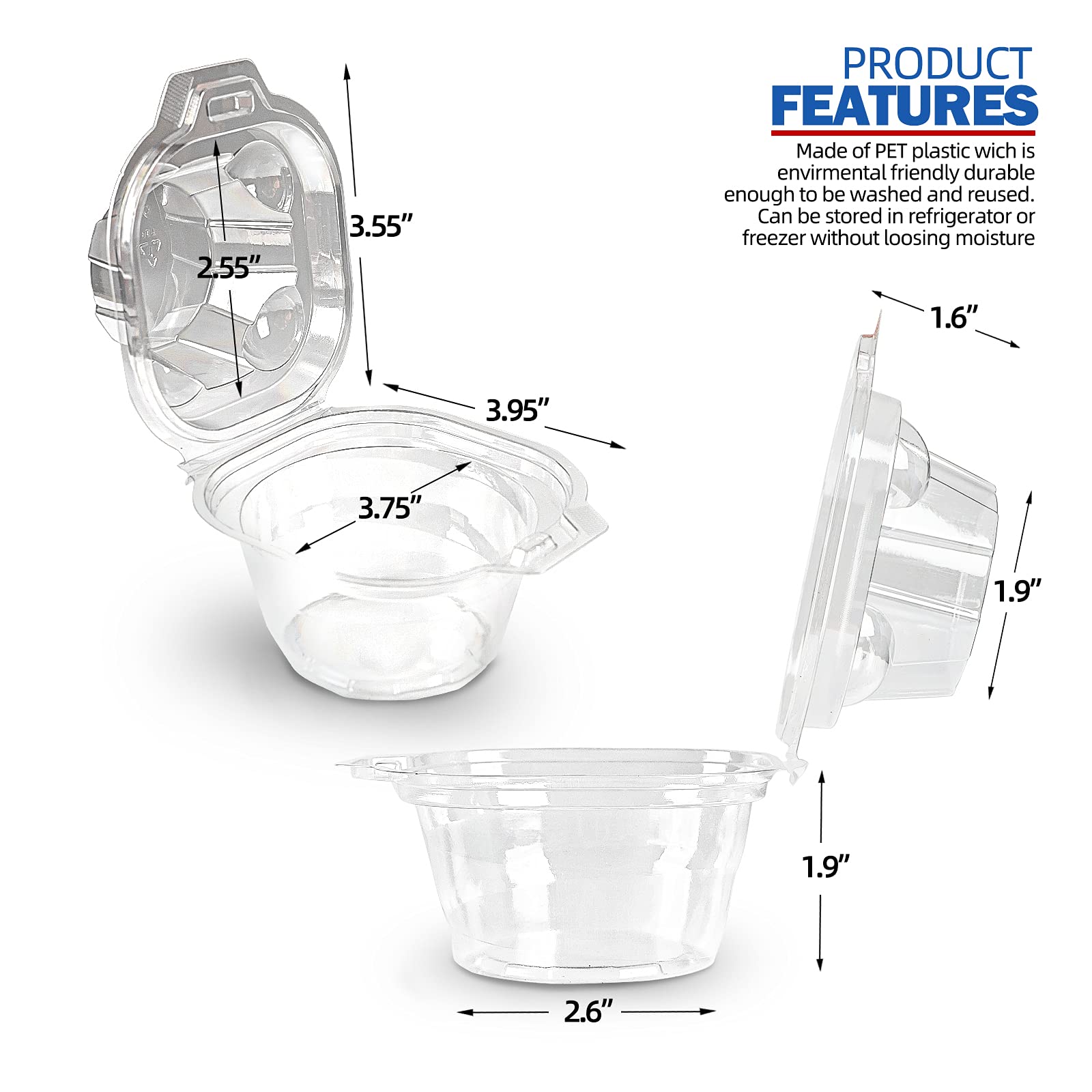Ihongbei 50 Packs Individual Cupcake Containers Stackable Single Compartment Cupcake Disposable Carrier Holder Box Deep Dome Cle