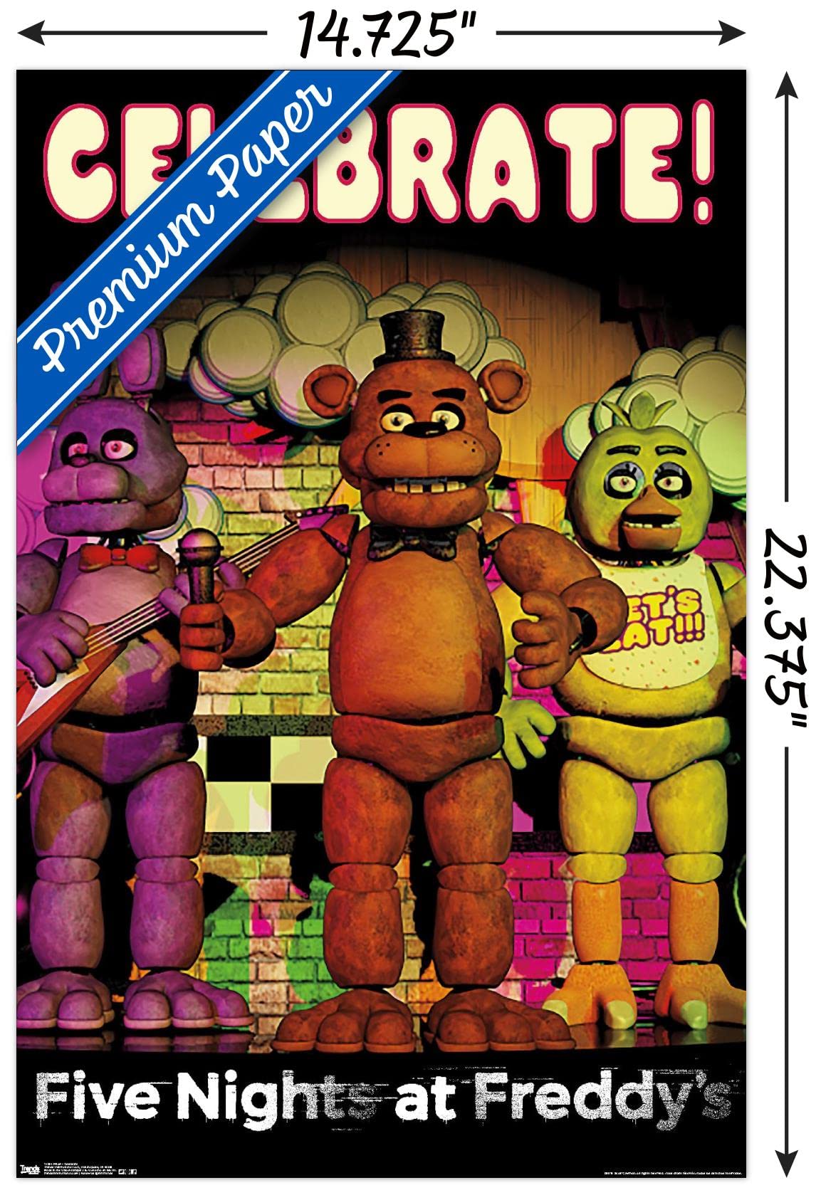 Trends International Five Nights At Freddy'S - Celebrate Wall Poster, 14.725'' X 22.375'', Premium Poster & Mount Bundle