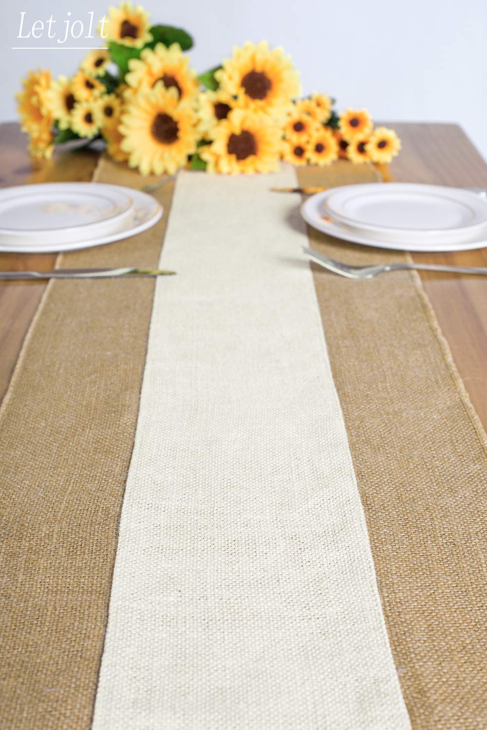 Letjolt Burlap Table Runner Farmhouse Thanksgiving Table Runner Jute Table Runner Christmas Table Decor Jute Woven Fabric, Natur