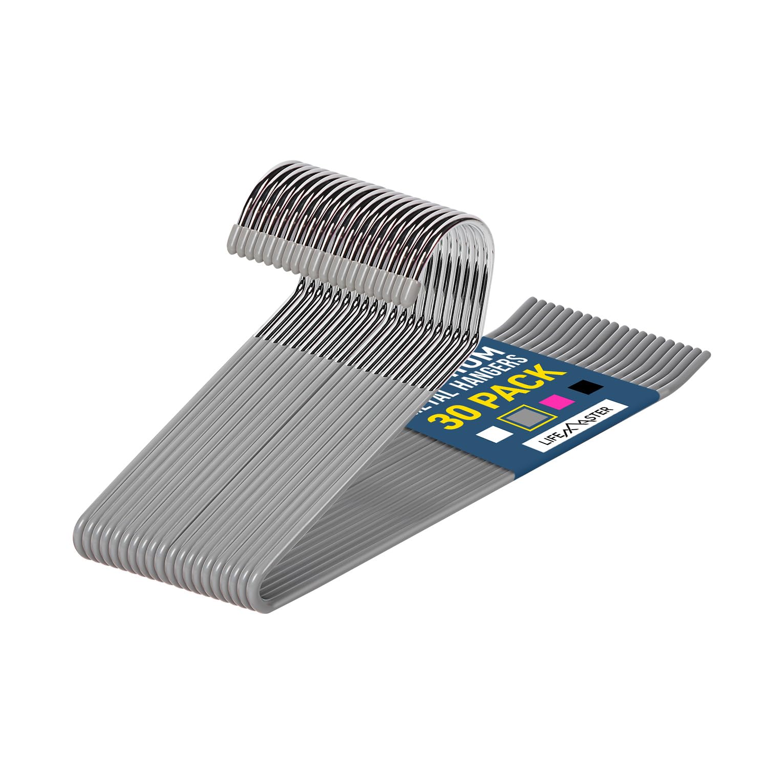 Lifemaster Metal Pants Hanger Set - 30 Pieces Elegant Non-Slip Closet Space Saving Hanger Set For Pants, Trouser, Blankets, And