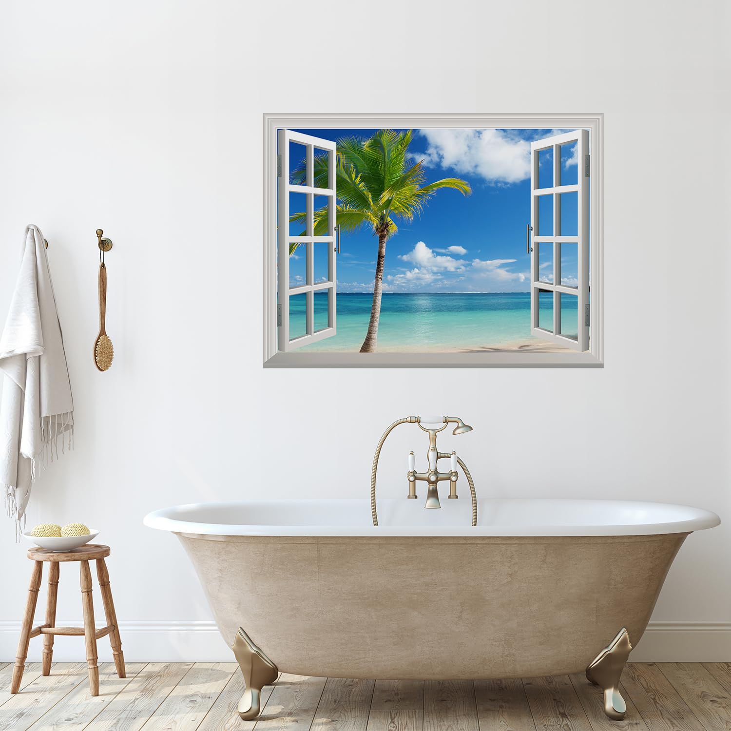 wall26 Grand Waterfall Green Mountain Open Window Mural Wall Sticker (24''x32''  Tropical View)