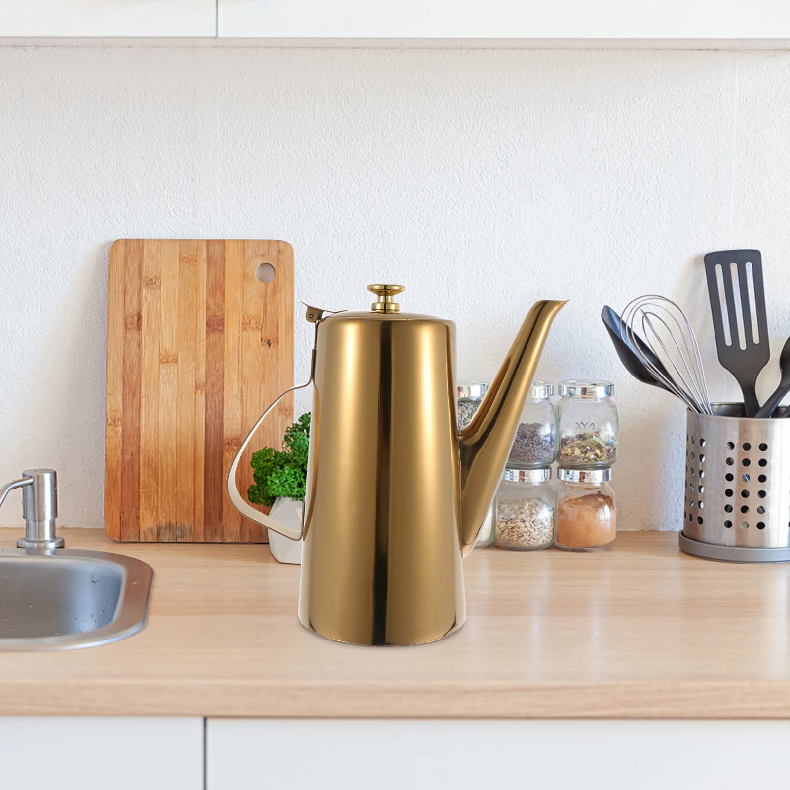 Hemoton Stainless Steel Olive Oil Dispenser Olive Storage Container Oil Vinegar Soy Sauce Can Cold Water Kettle 2. 0
