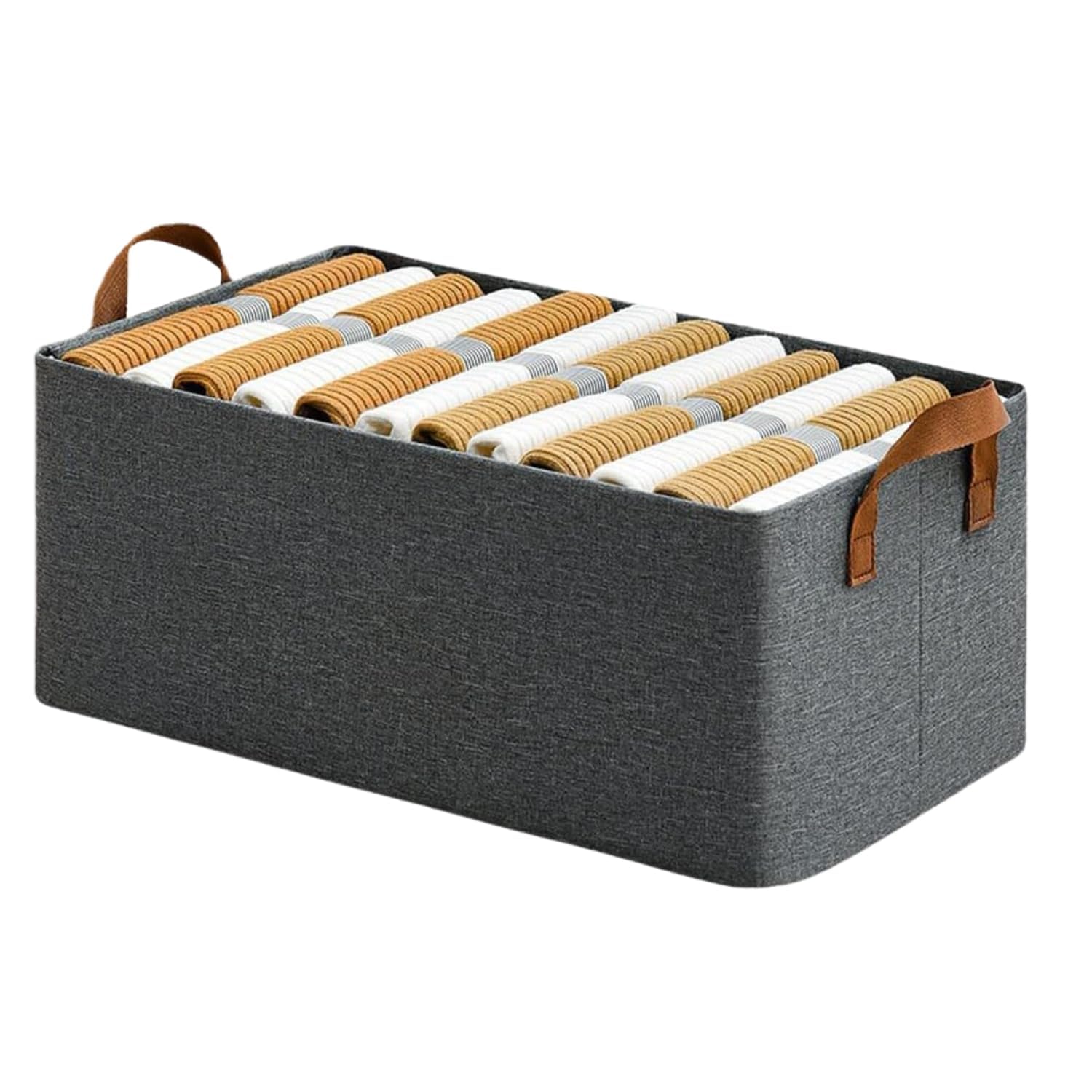 TECNOVIQ Foldable Cloth Basket for Storage with Metal Frame and Handles, Clothes Organizer for Wardrobe, Clothing Storage Soluti