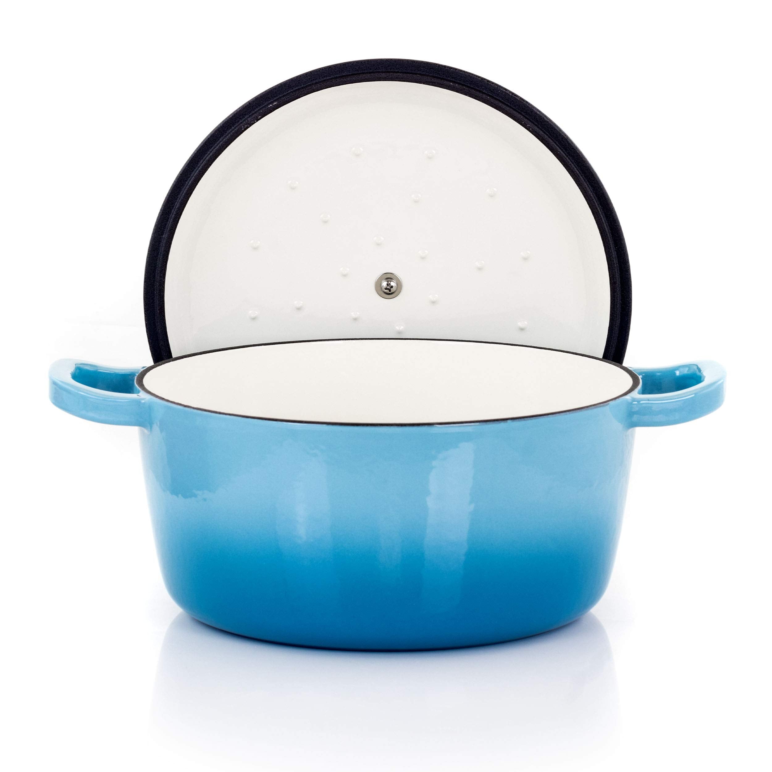 Megachef Round Enamel Cast Iron Casserole With Lid, 5 Quart, Blue