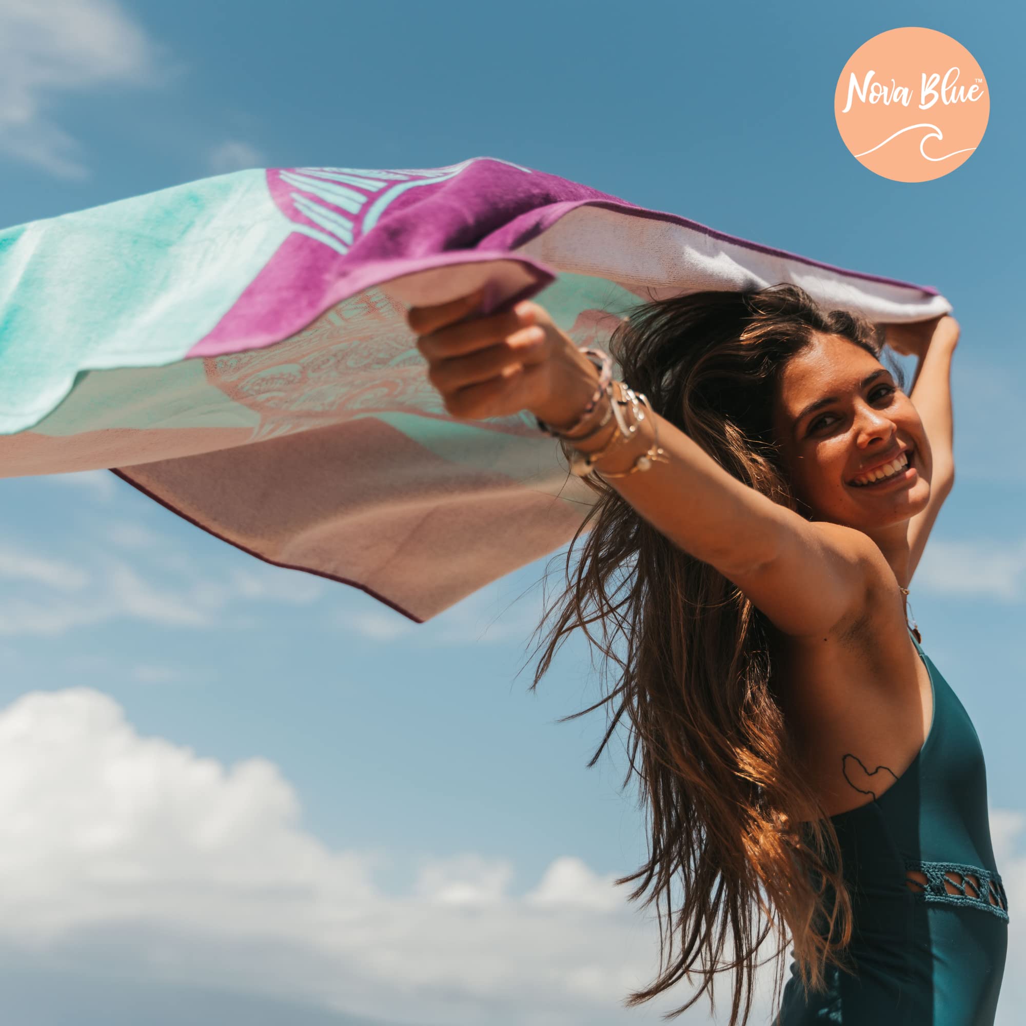 Nova Blue Dolphin Beach Towel - Tropical Blue & Purple Colors With A Unique Design, Extra Large, Xl, Pool Towels (34