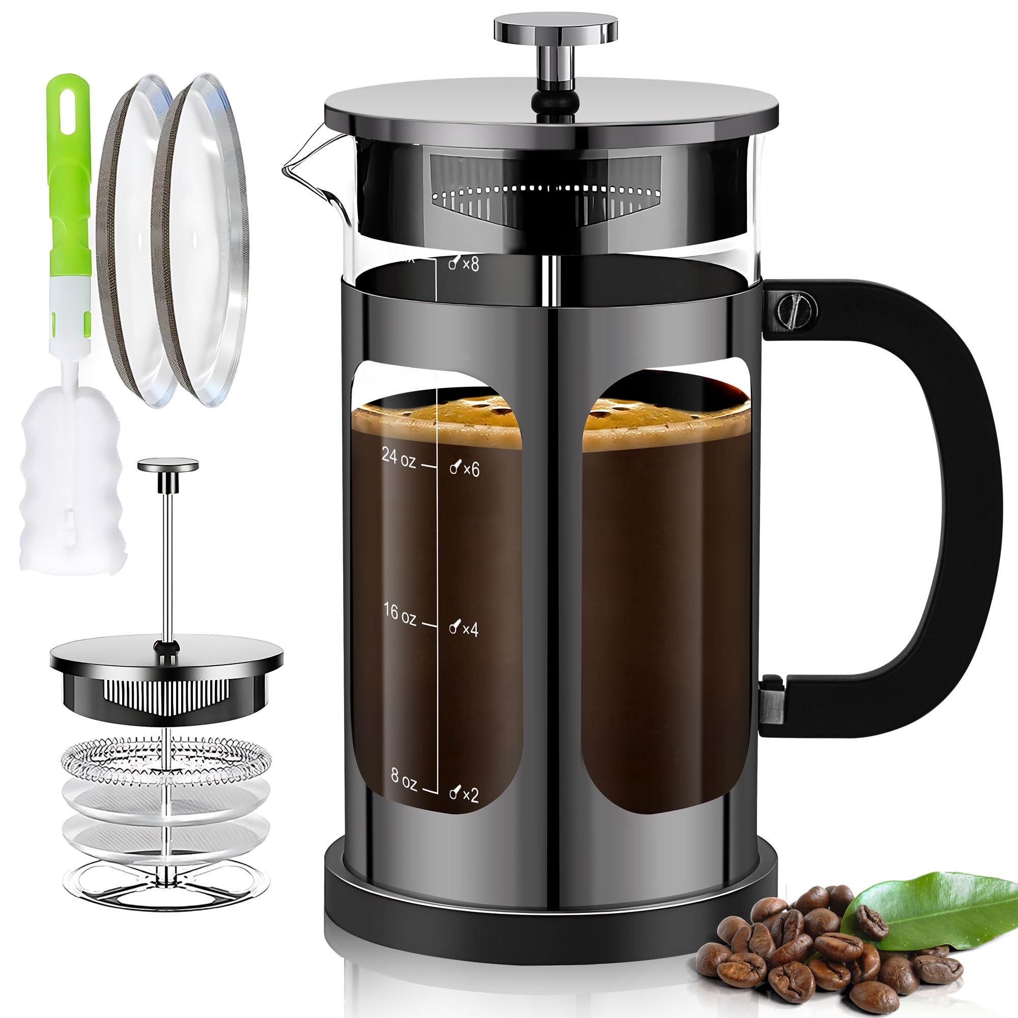 Ymmind French Press Coffee Maker (34Oz 1Quart 5-6Cup) Coffee Press, With 4 Filters System, Heat Resistant Thickness Borosilicate