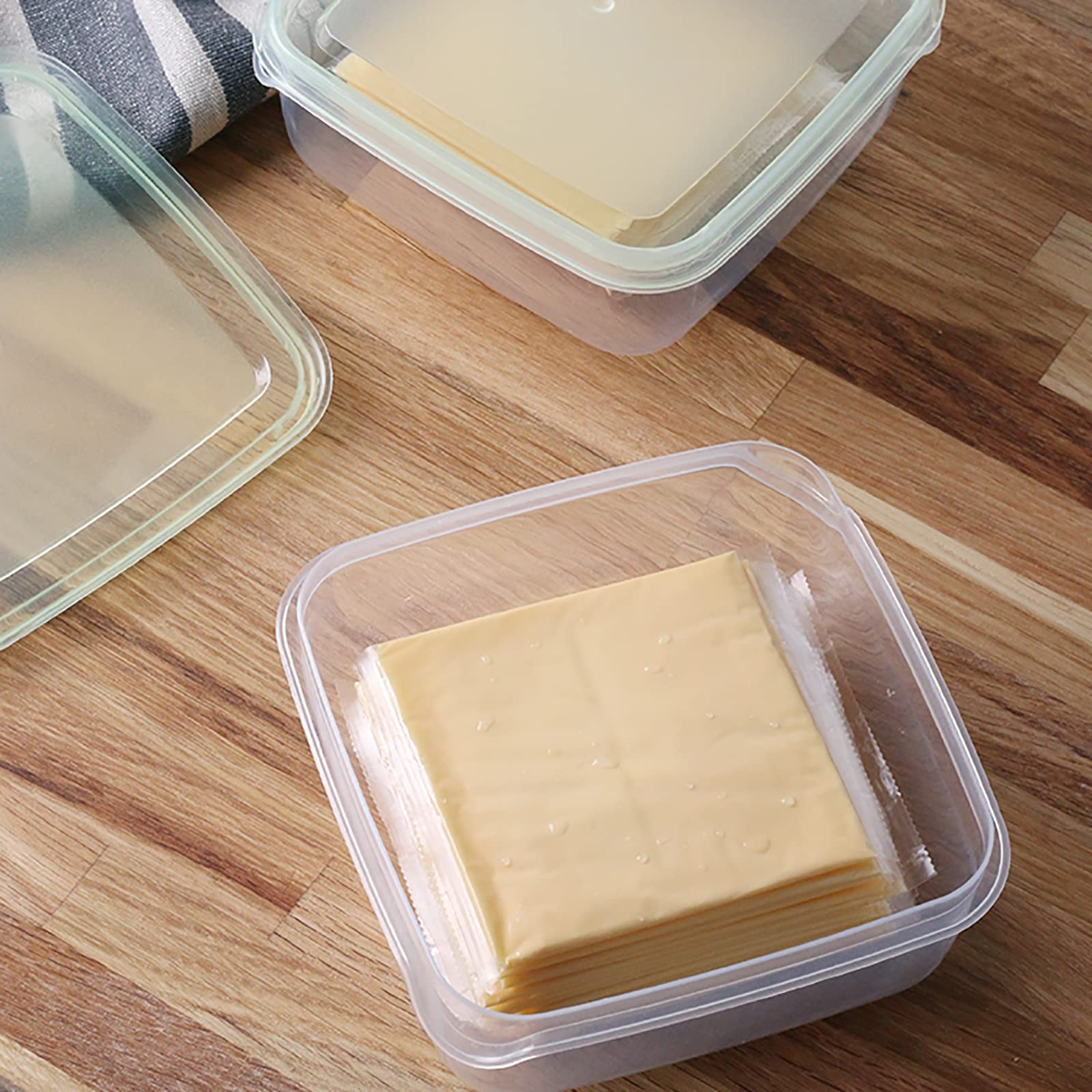 WonLiq Cheese Slicer Storage Containers - 2 Pack, Airtight, Reusable, Plastic, Green Cover, Transparent, Keeps Cheese Fresh