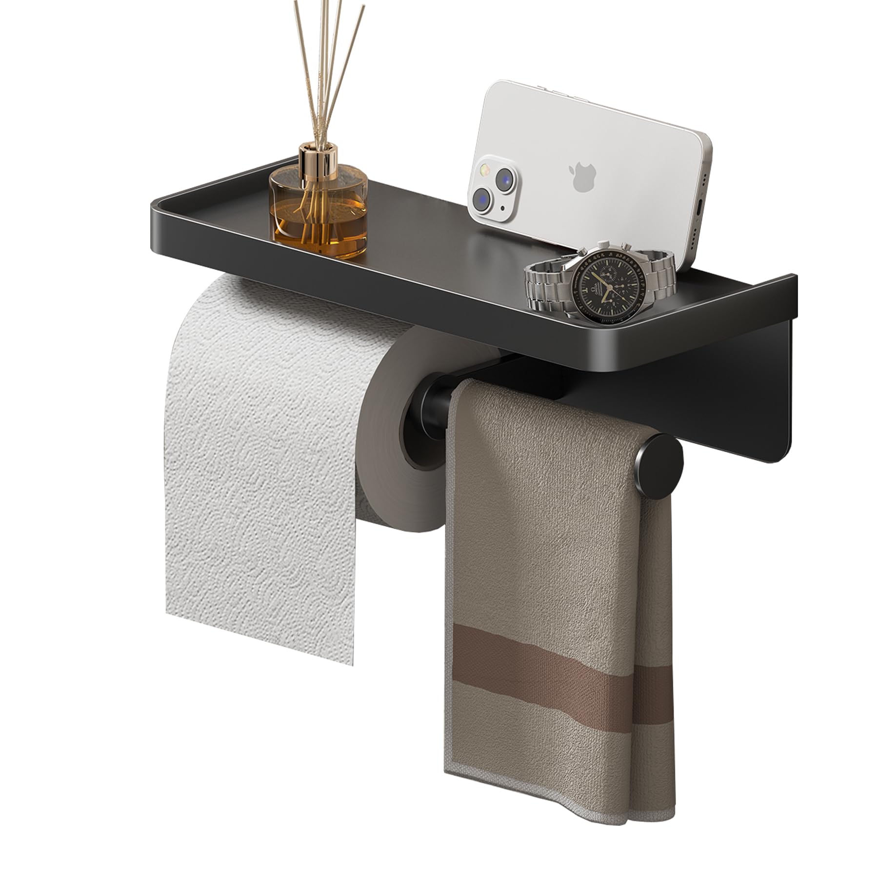 Double Toilet Paper Holder With Shelf, Imonse Paper Towel Holder Wall Mount,Tissue Roll Holder For Bathroom Kitchen Rv, Double T