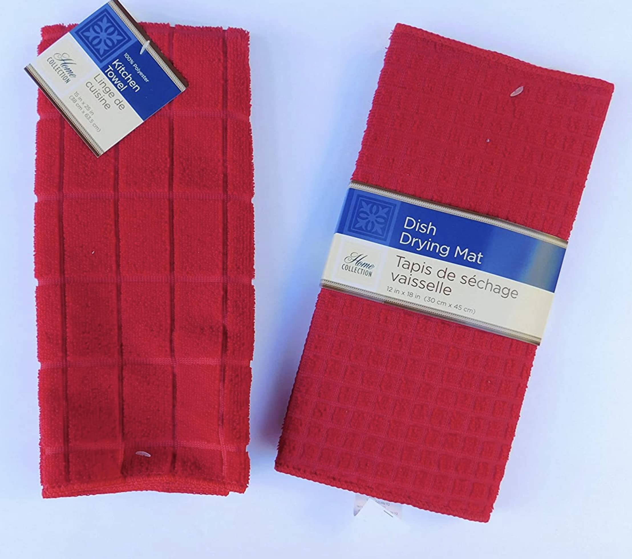 Home Collection Red Kitchen Linen Bundle Package Oven Mitts (2) Pot Holder (2) Kitchen Towel (1) Dish Cloths (2), Dish Drying Ma