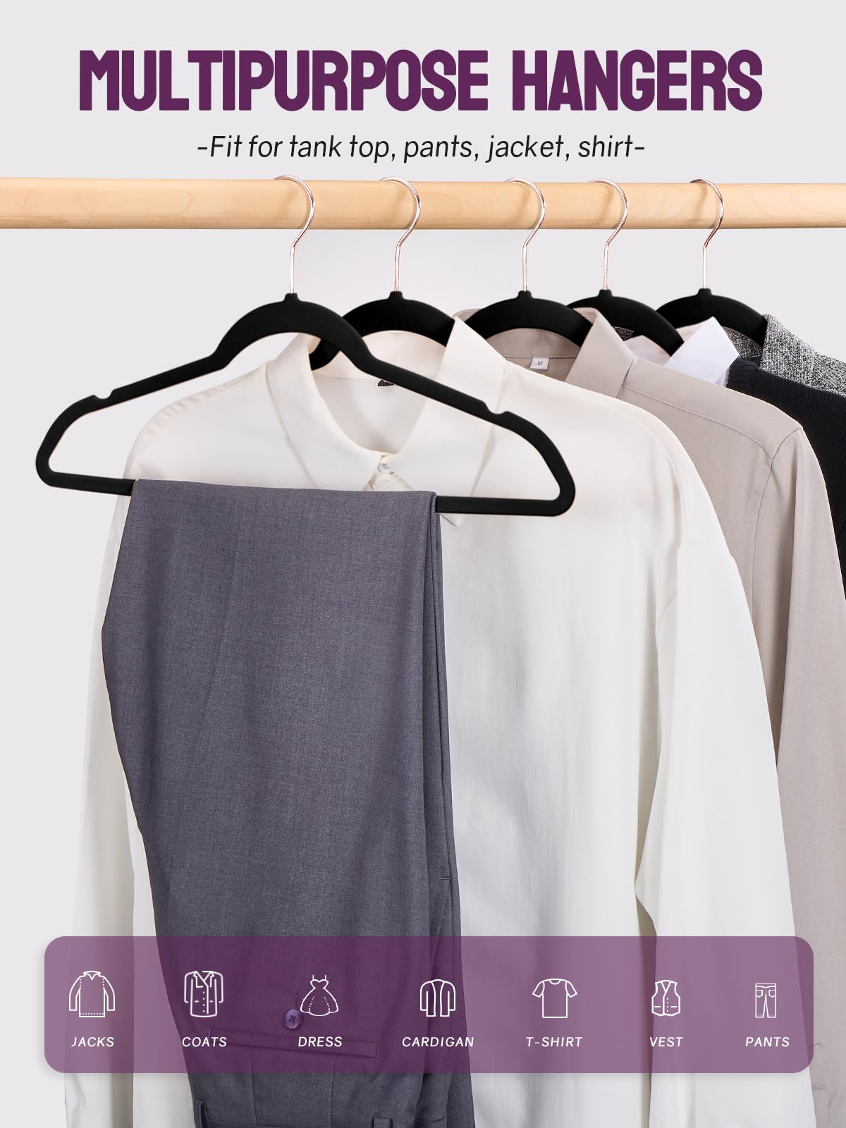 Jersow Non Slip Velvet Hangers - 50 Pack  Premium Suit Hangers Space Saving with 360 Swivel Chrome Hook  17.5 Inch Clothes Hangers Heavy Duty Enough for Coat Hangers  Sweater Hangers  Black
