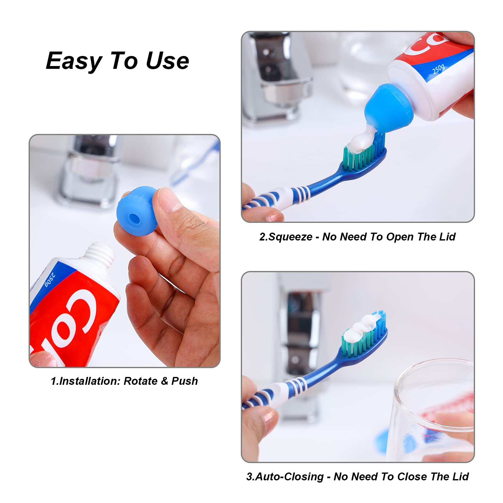 6 Pack Silcone Toothpaste Cap, Tnvee Reusable Self Closing Toothpaste Squeezer Dispenser With Organizer Box For Kids And Adults