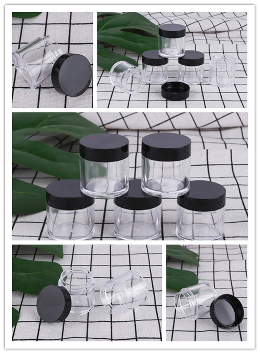 Xichen (24 Pieces) 10G/10Ml Clear Plastic Cosmetic Round Container Jars With Black Lids