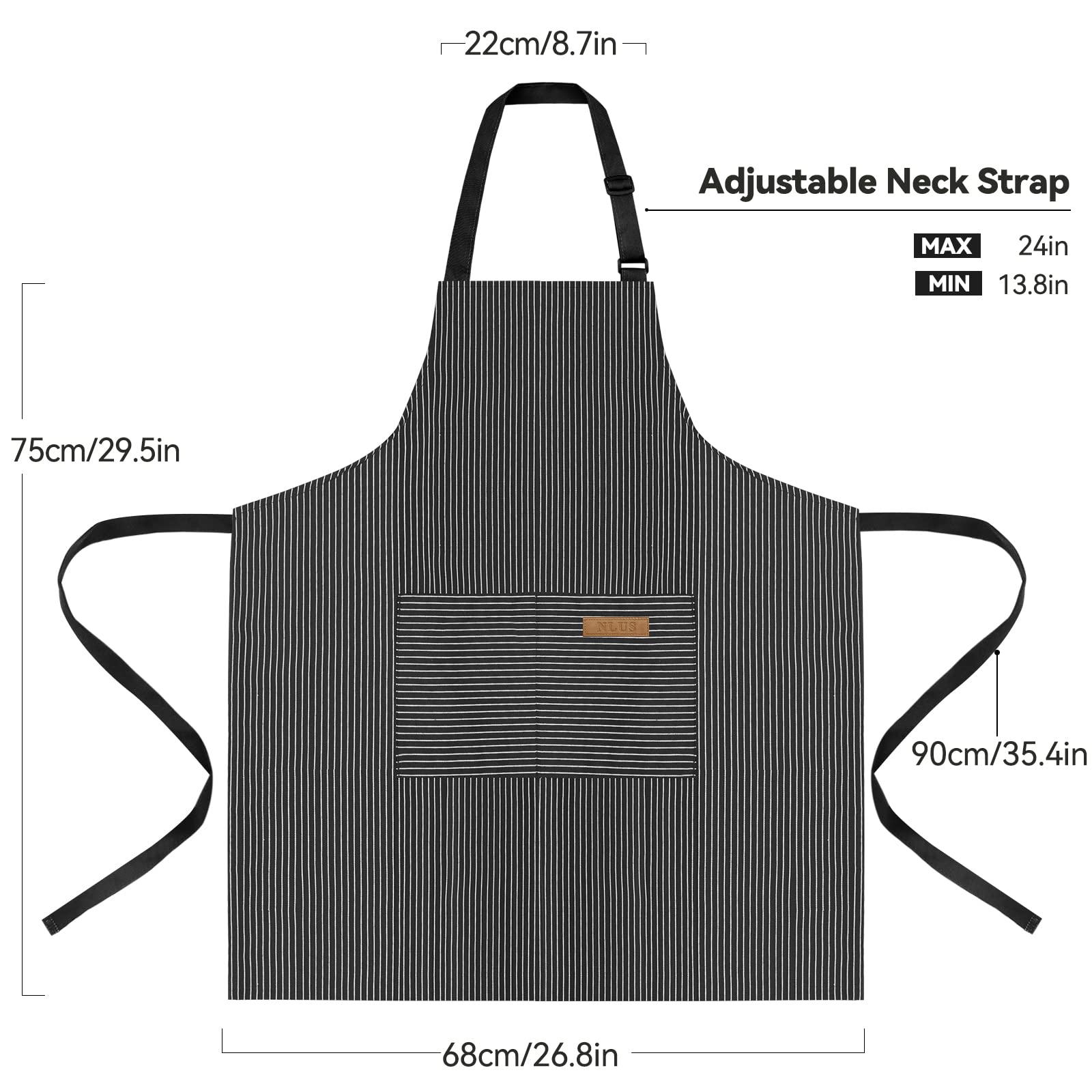 Nlus 2 Pack Kitchen Cooking Aprons, Adjustable Bib Soft Chef Apron With 2 Pockets For Men Women (Brown/Dark Black Strips)