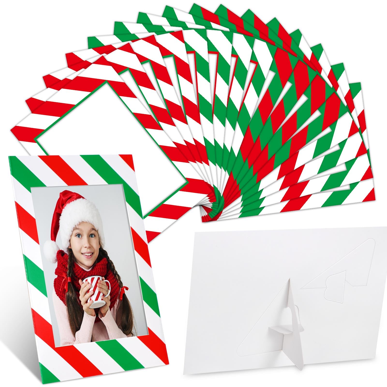 Leinuosen 120 Pcs Christmas Picture Frame Ornaments 4x6 Paper Photo Frames Bulk Cardboard Frames with Stand DIY Red and Green Ph