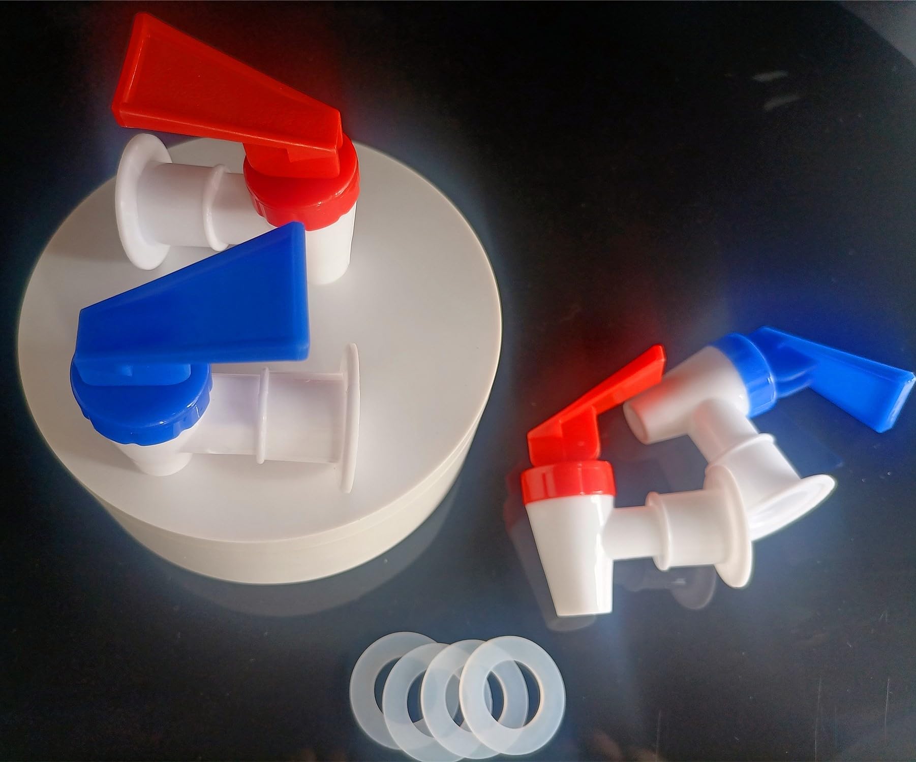 Qboyi Replacement Cooler Faucet Set - 2 Blue & 2 Red Plastic Water Dispenser Taps