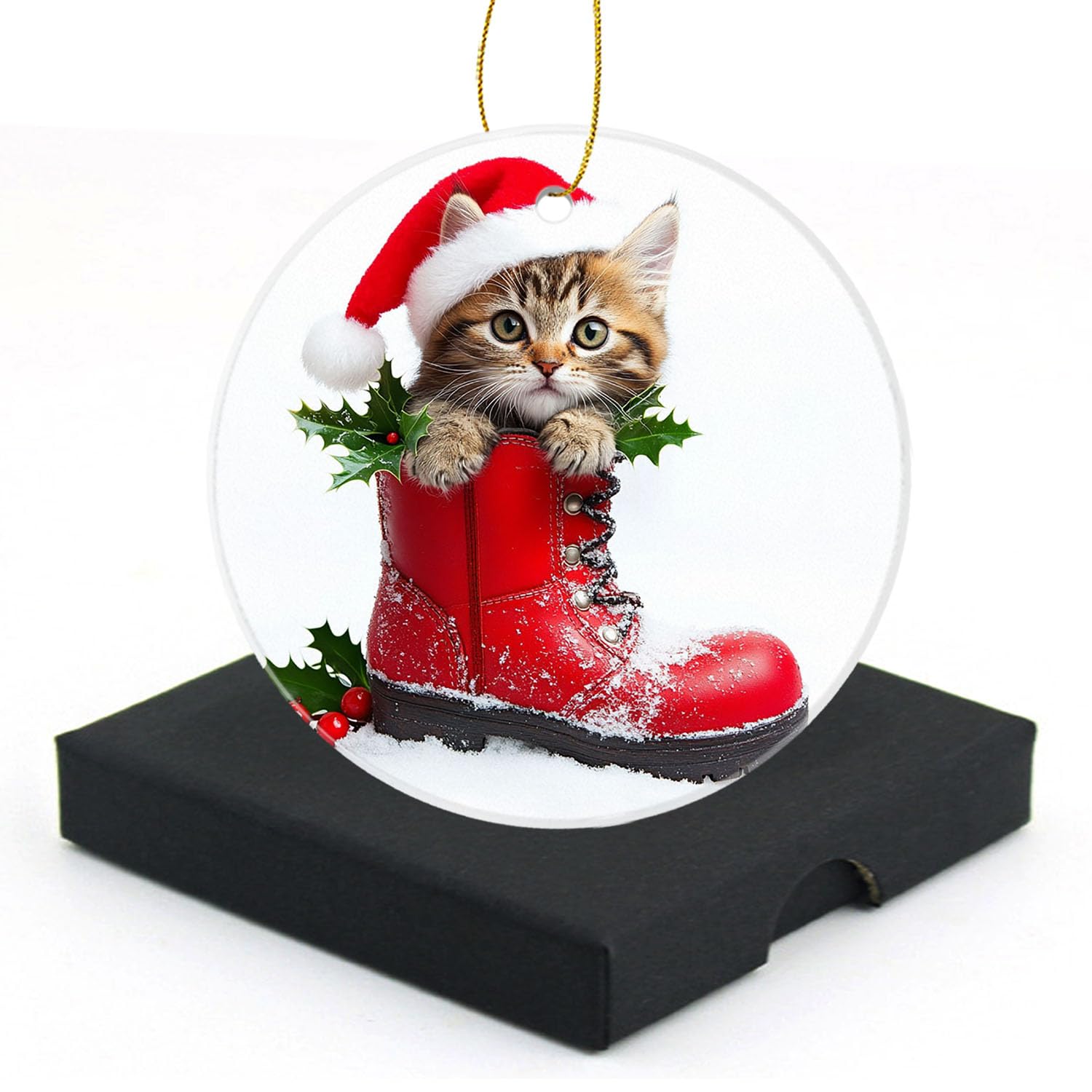 Christmas Ornaments Christmas Home Decor - Cute Cat in A Christmas Boot - Christmas Tree Decoration Ceramic Ornament,Holiday Pre