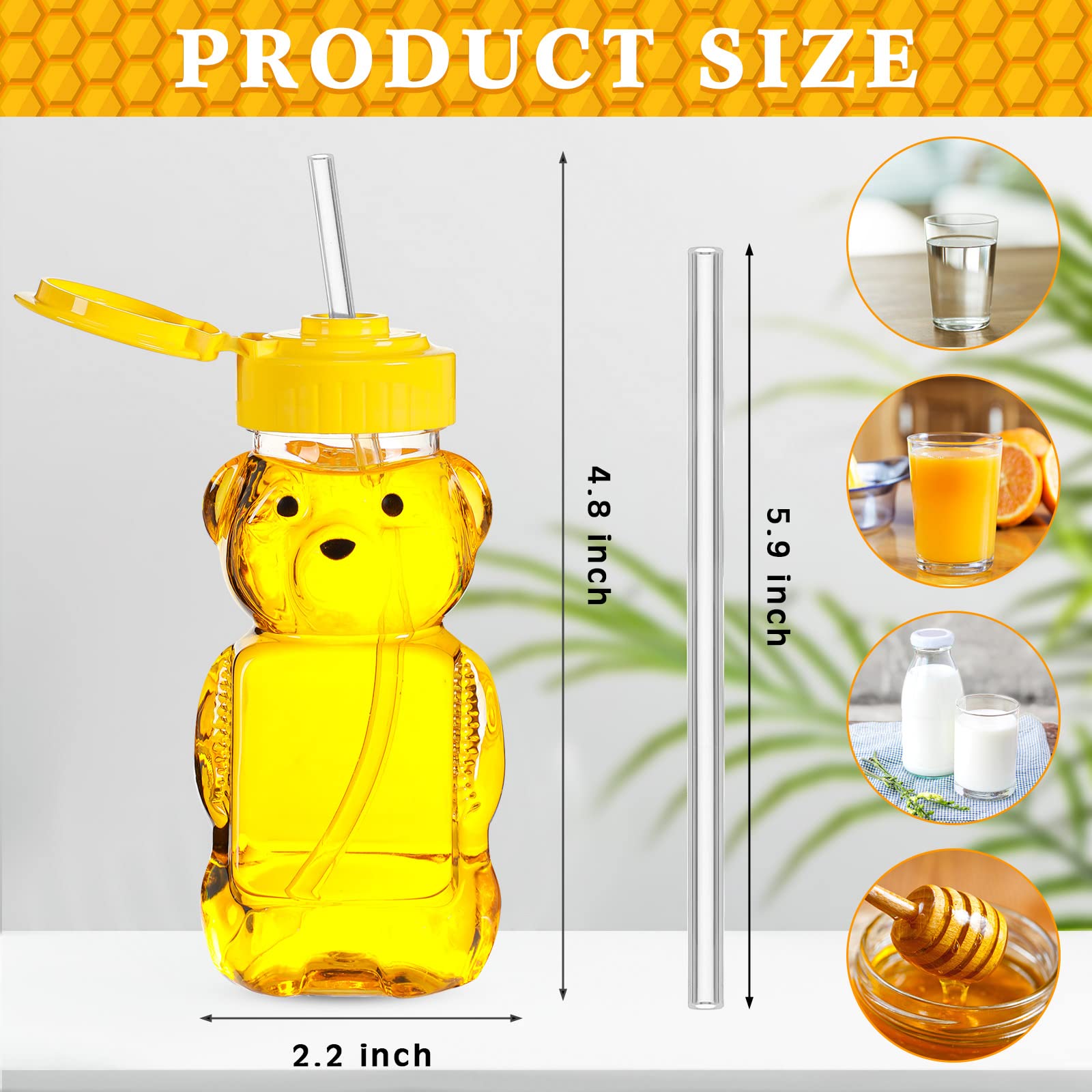 32 Pack Honey Bear Bottle With Straws Empty Plastic Cup Honey Jar Containers Bear Shaped Squeeze Bottle Storing And Dispensing Y