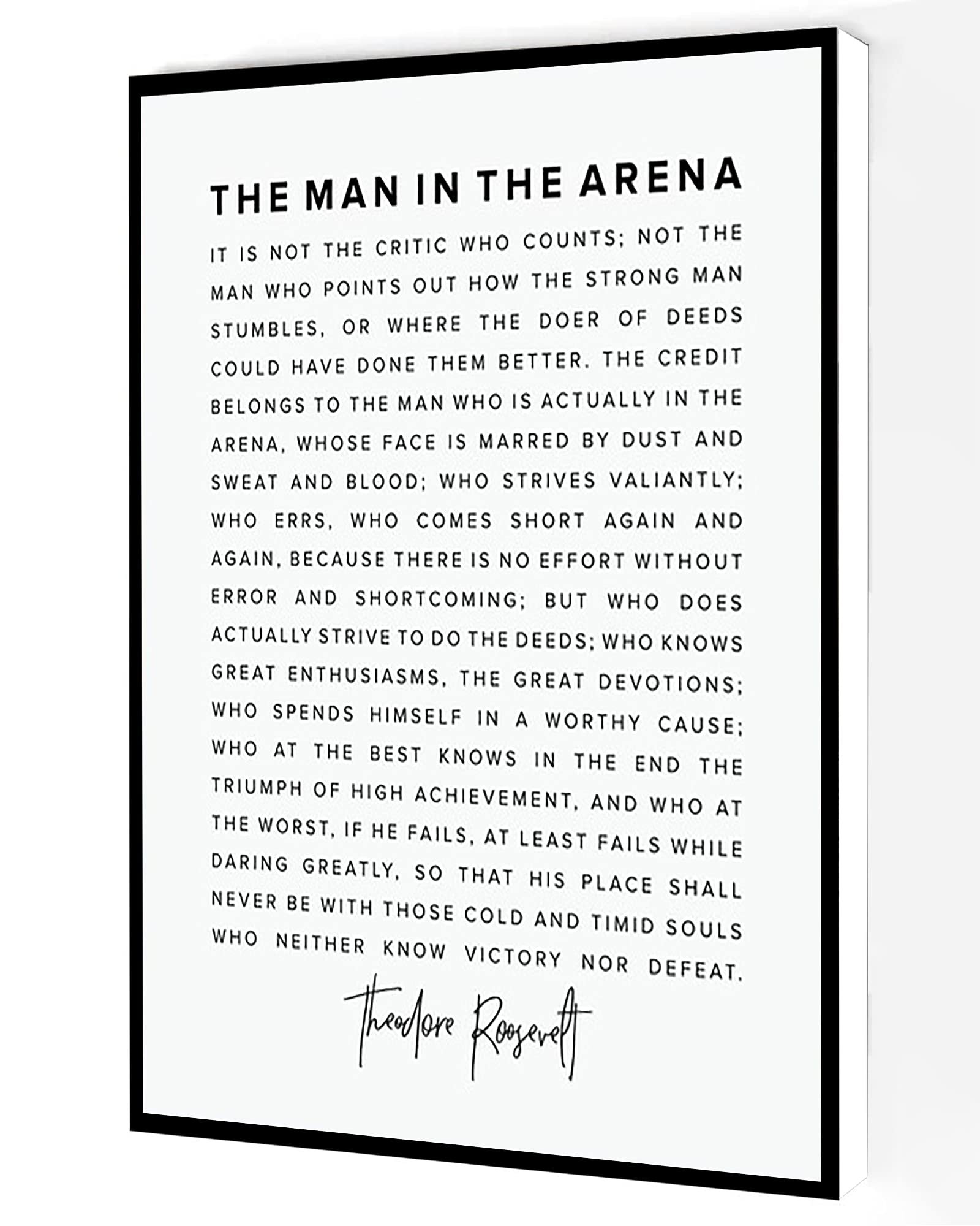 The Man In The Arena Canvas Wall Art,Theodore Roosevelt Quote Poster,Graduation Gift Modern Artwork Painting For Living Room Off