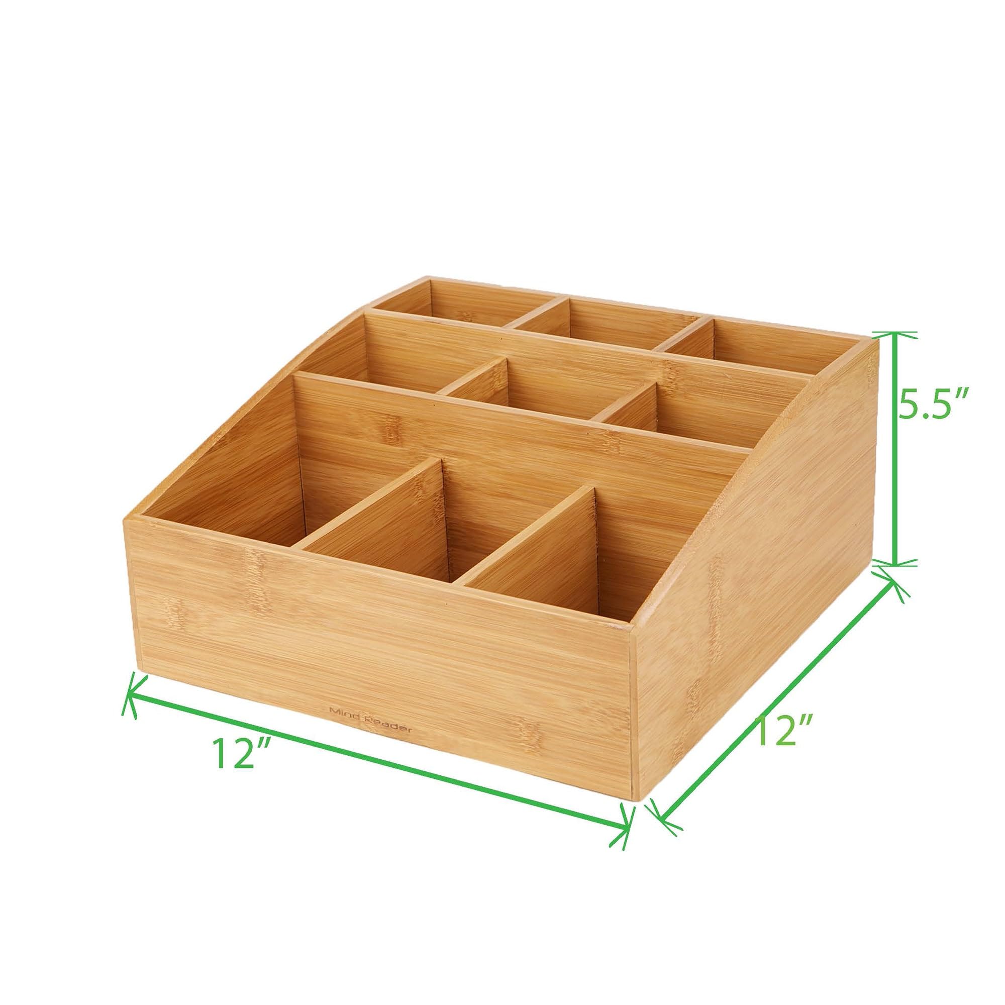 Mind Reader Coffee Condiment And Accessories Caddy Organizer With 9 Organizing Compartments, Bamboo Brown