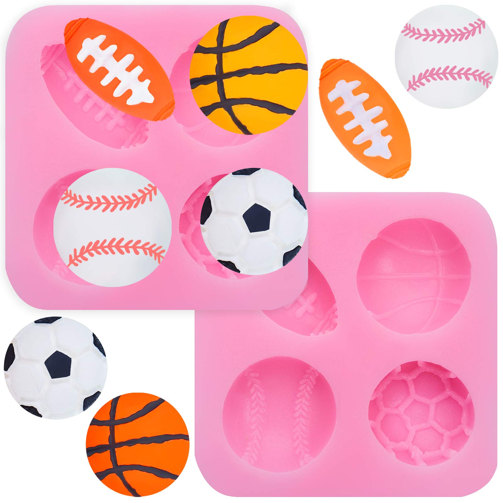2 Pieces Football Basketball Baseball Rugby Soccer Silicone Mold Silicone Soccer Ball Mold For Chocolate Sugar Candy Fondant Pud