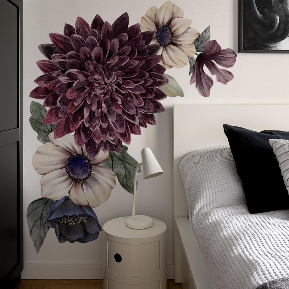 Runtoo Large Flower Wall Art Decals 3D Boho Fabric Floral Wall Stickers For Girls Bedroom Living Room Office Home Backdrop Decor