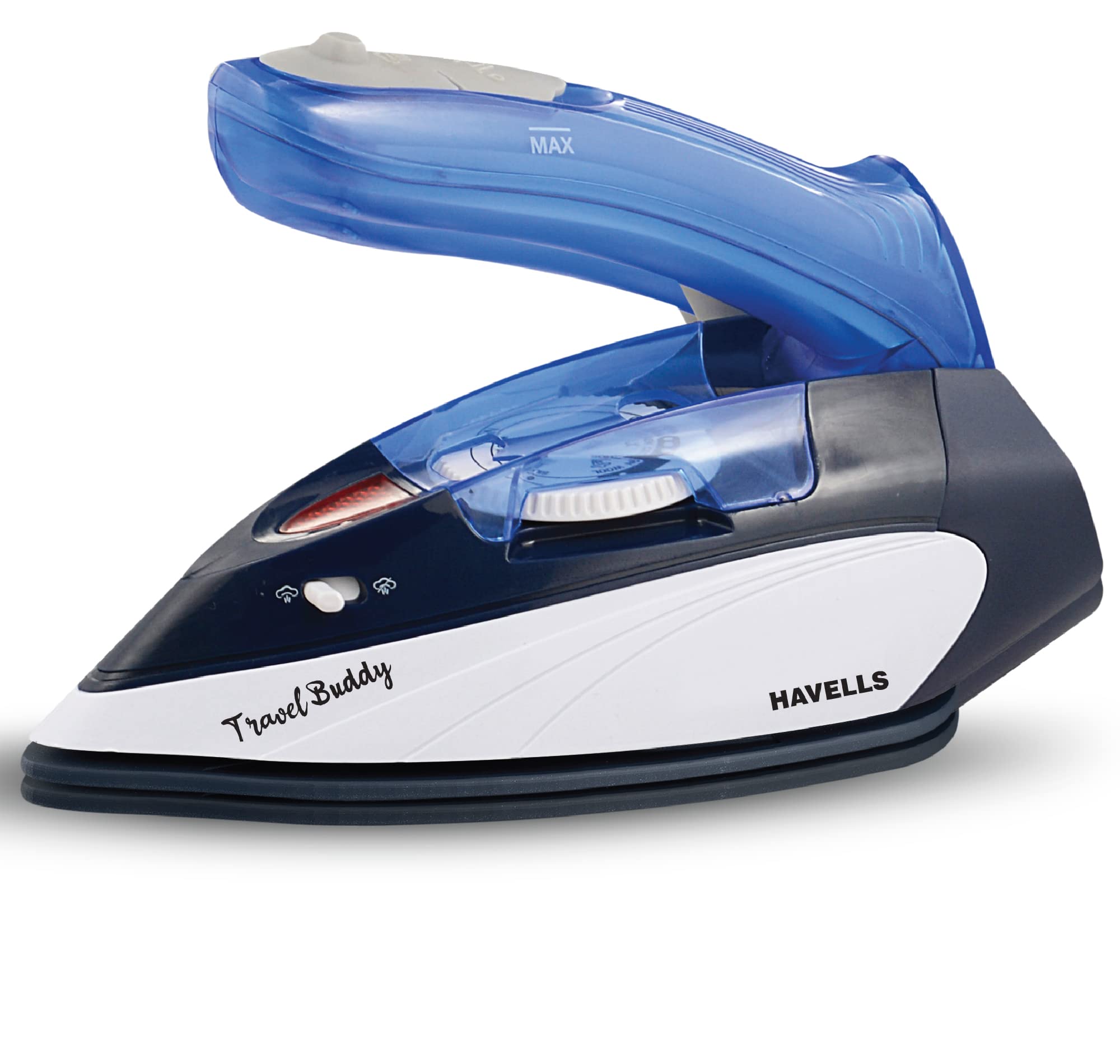 Havells Plastic Travel Buddy 800 Watt Steam Iron With Steam Burst, Cermanic Sole Plate, Foladable Handle, Horizontal & Vertical 