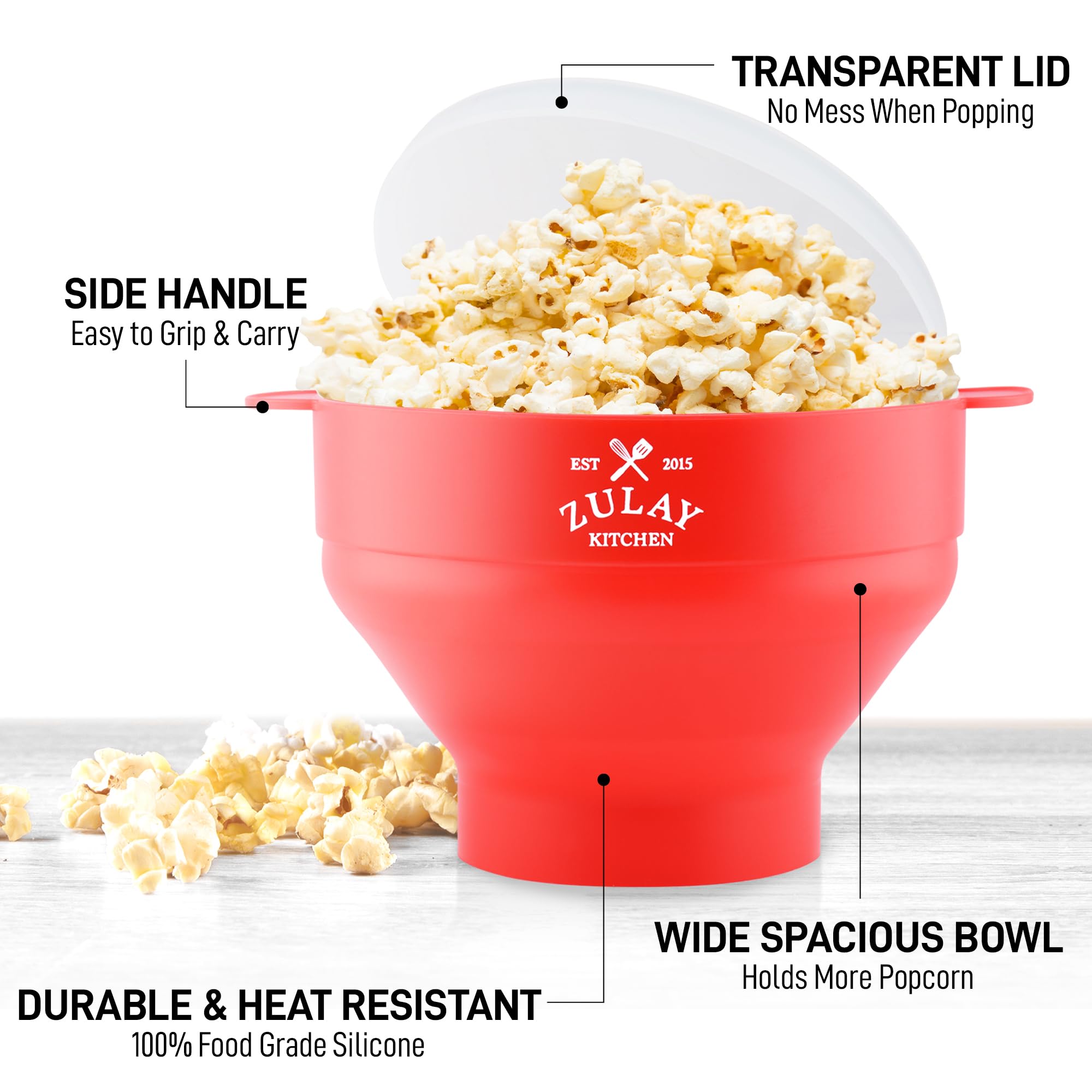 Zulay Microwave Popcorn Popper Bowl Maker With Lid - Collapsible, Bpa-Free Silicone, Dishwasher Safe, Wide Spacious Size - Famil