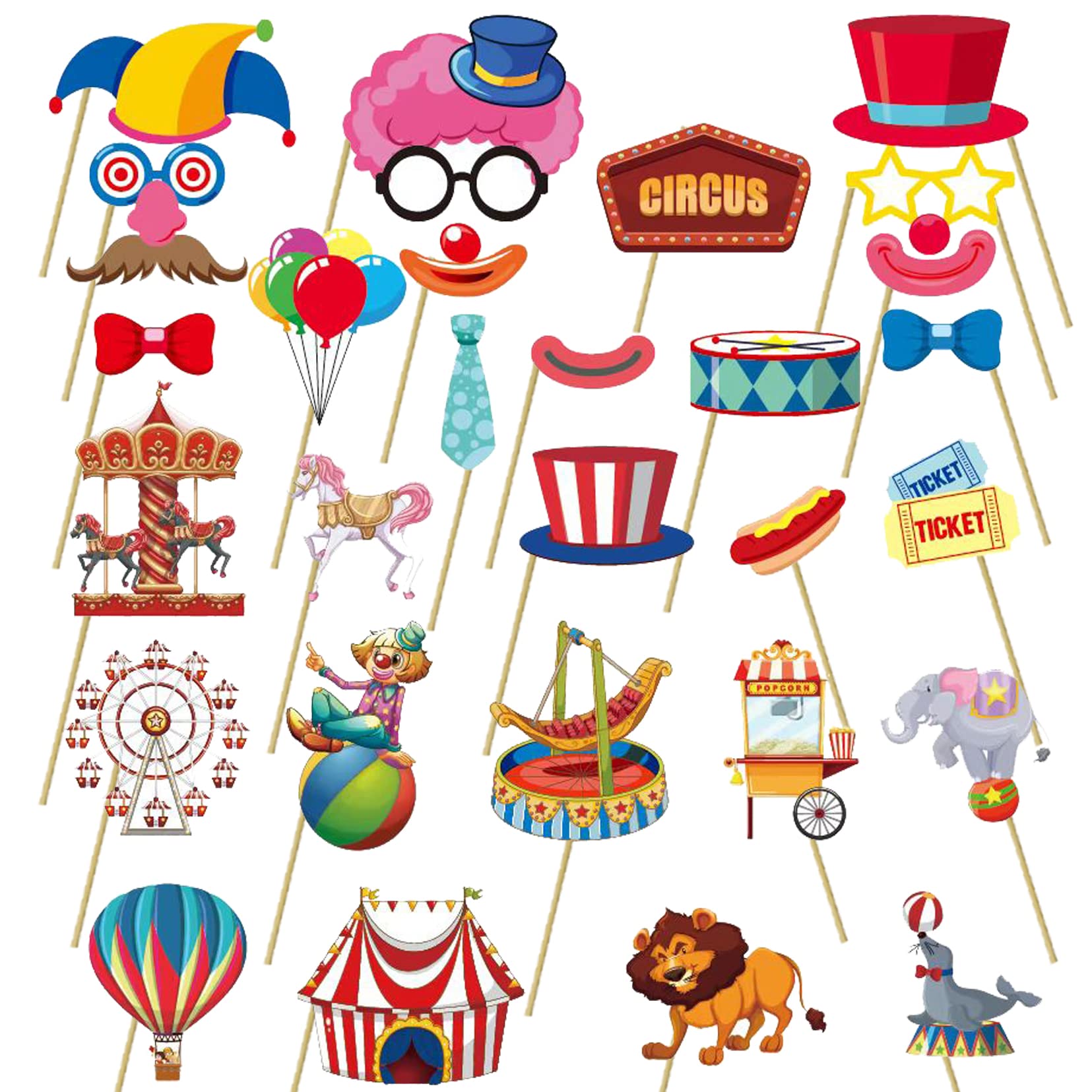 CPTBAG Carnival Circus Photo Booth Props Circus Carnival Party Selfie Props for Funny Circus Animals Birthday Baby Shower Party 
