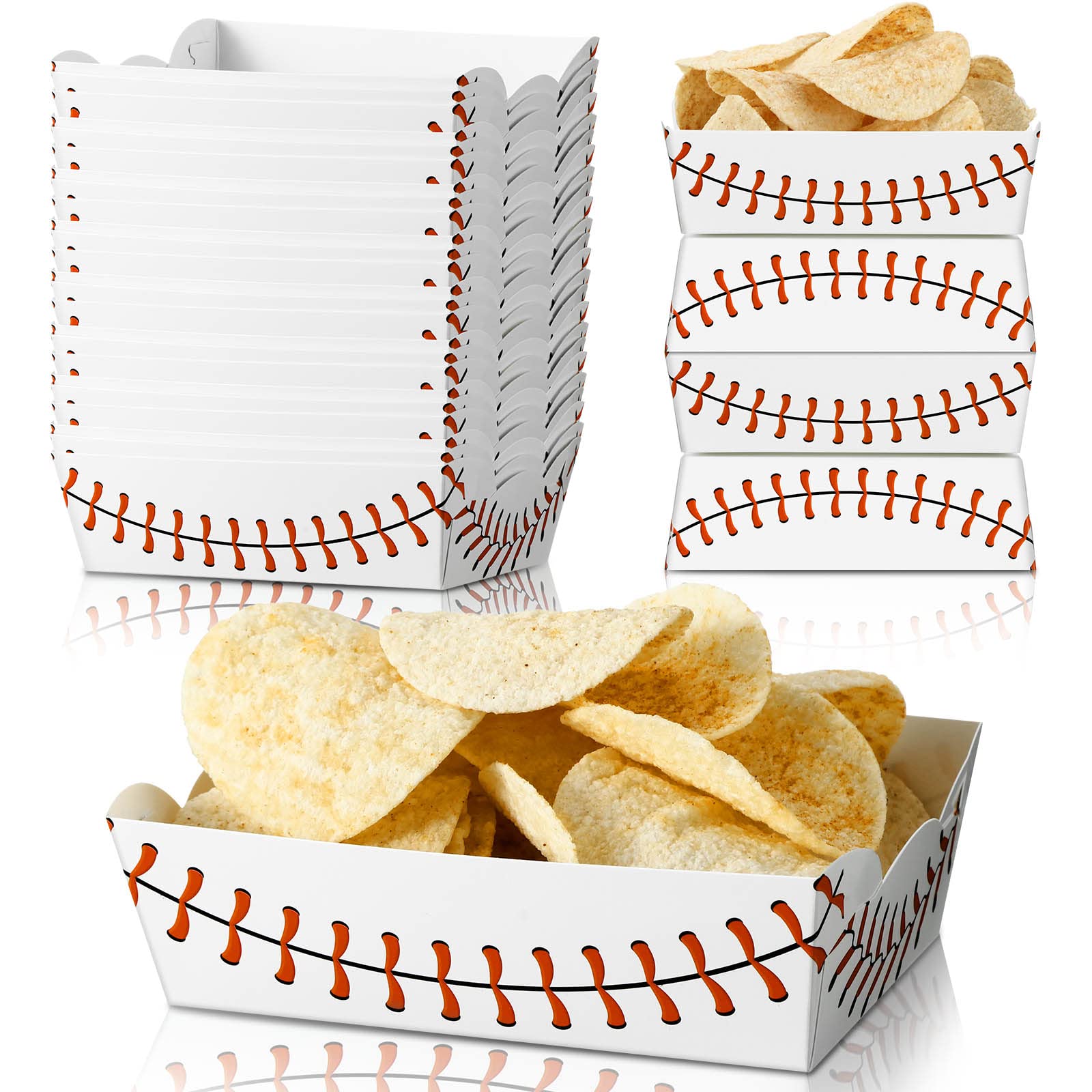Cunhill 60 Pack Baseball Party Supplies Set Baseball Birthday Decorations Disposable Paper Food Serving Tray Boats Tray for Conc