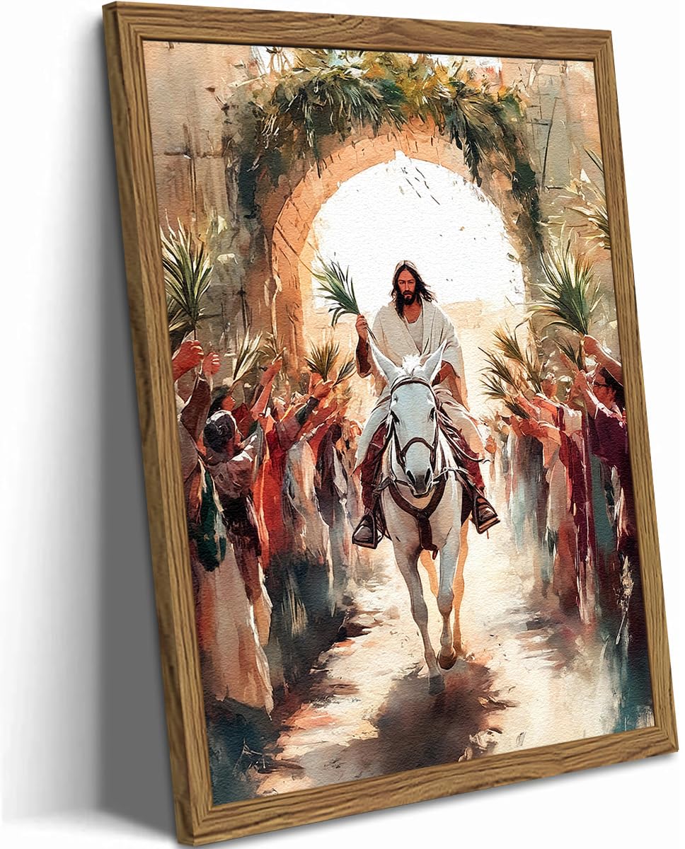 Jesus Painting Wall Art, 3D Textured Hand Drawn Sandstone Christian Wall Decor, Frame Jesus Triumphal Religious Pictures Artwork