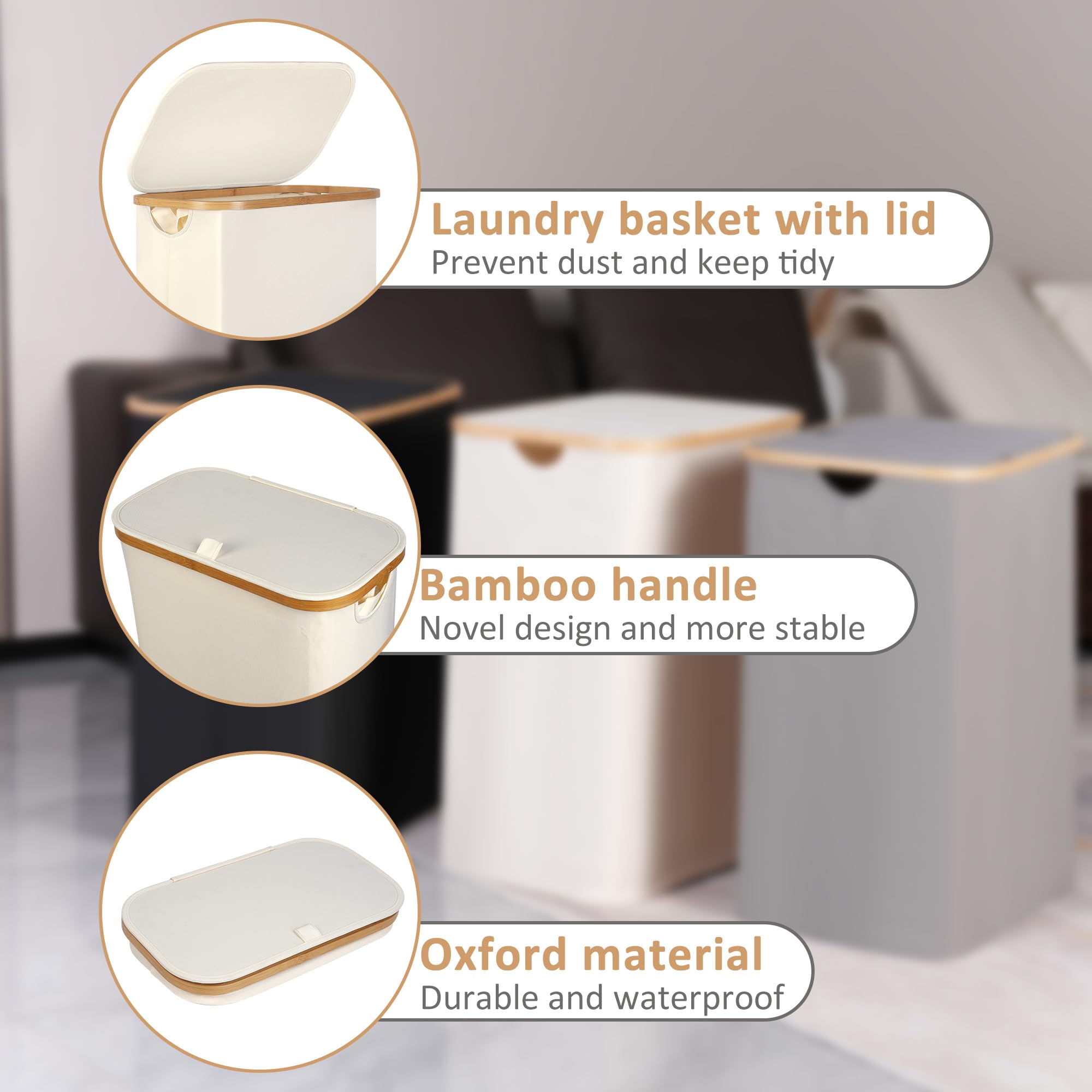 Iegrow Slim Laundry Hamper, Narrow Laundry Basket With Lid,Foldable Clothes Hamper With Bamboo Handles,Hamper Basket With Remova
