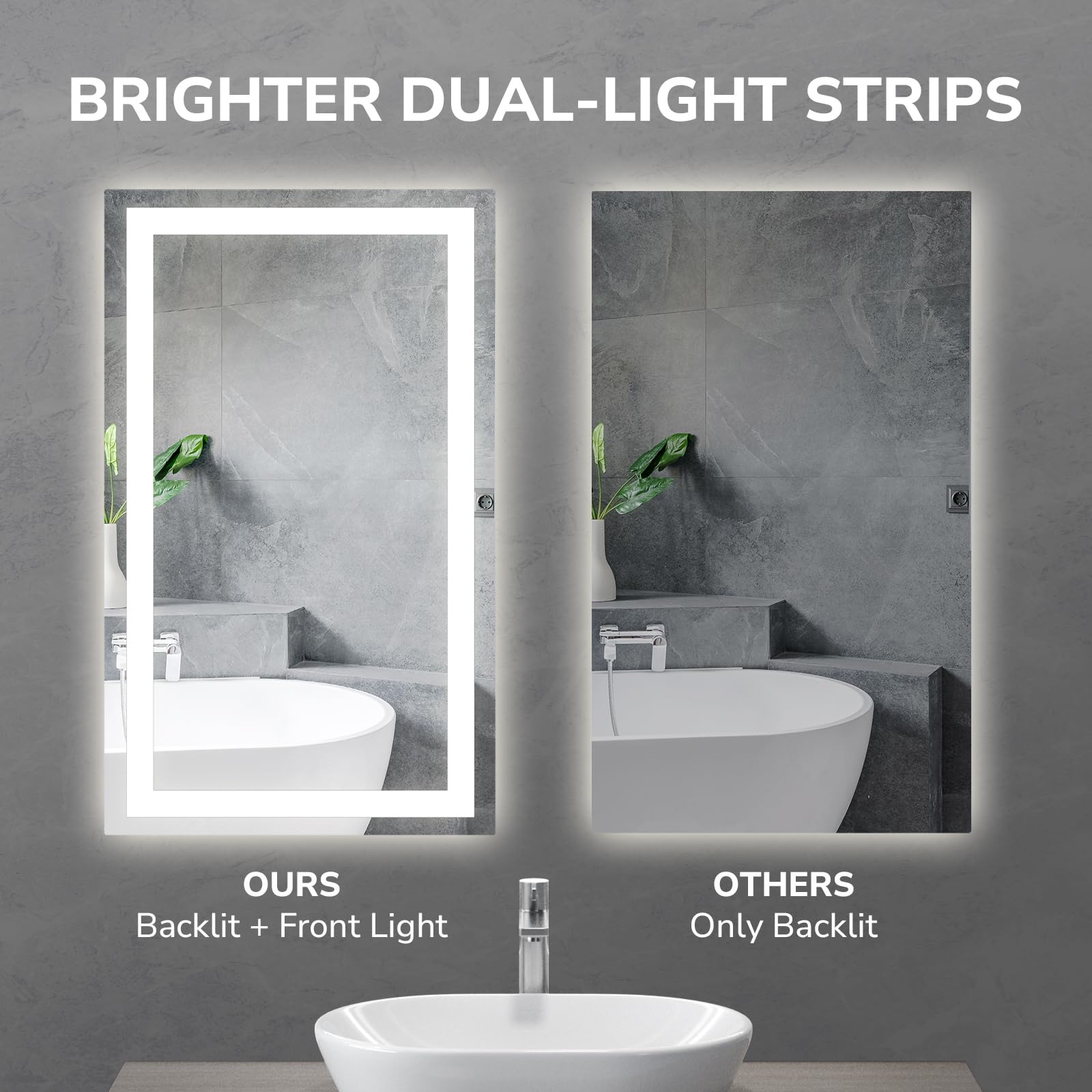 Ushower 40X24 Inch Led Bathroom Mirror - Smart Modern Backlit Vanity Mirror With Anti-Fog, 3 Dimmable Lights, Wall Mounted, 1/5