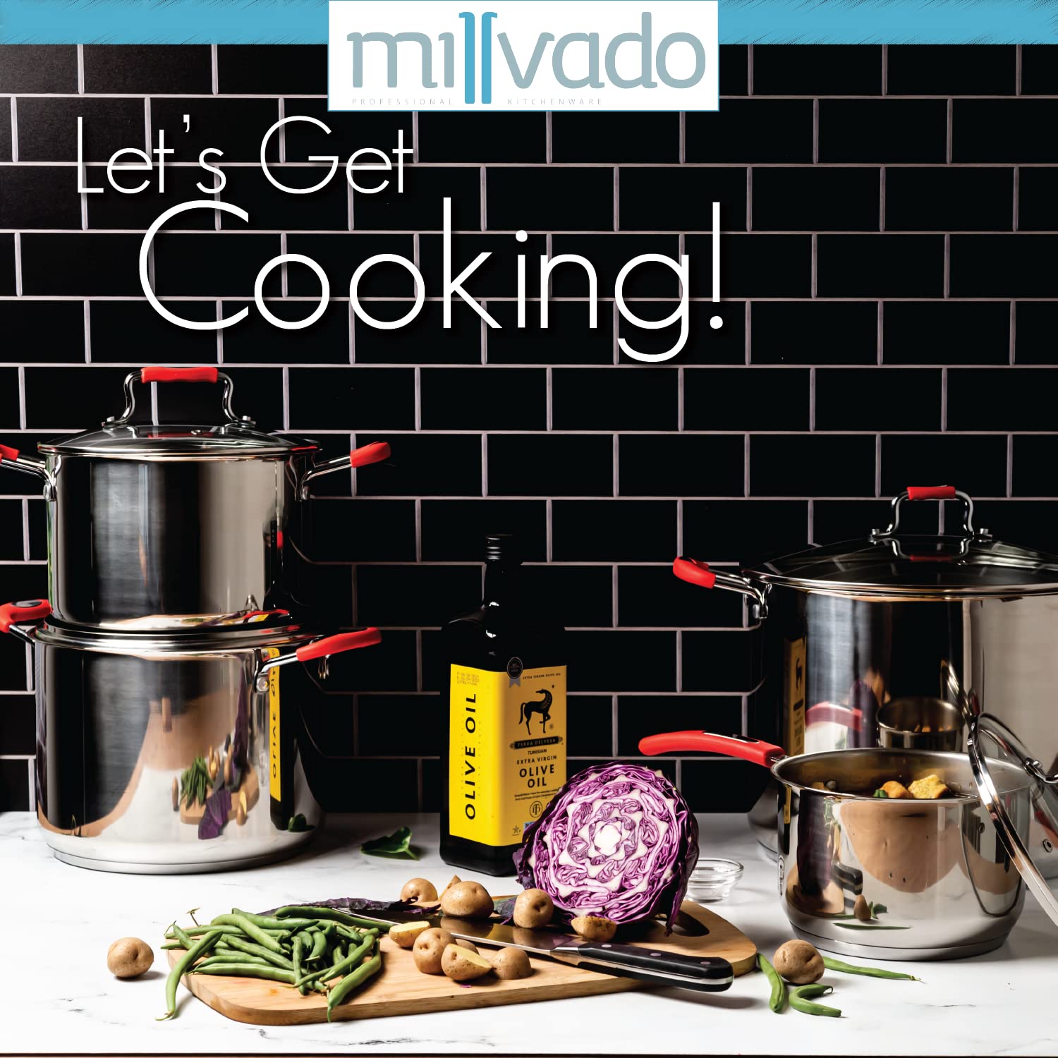 Millvado Stock Pot, Large Stainless Steel 11 Quart Stockpot, Large Cooking Pot, Clear Glass Lid And Measurement Markings, Steam