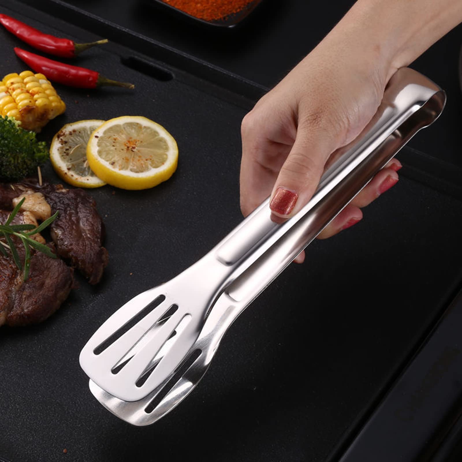 2 Pack Kitchen Tongs Stainless Steel Locking Cooking Barbecue Grilling Food Tongs Kitchen Clamps Sturdy High Resistant Heat Tong