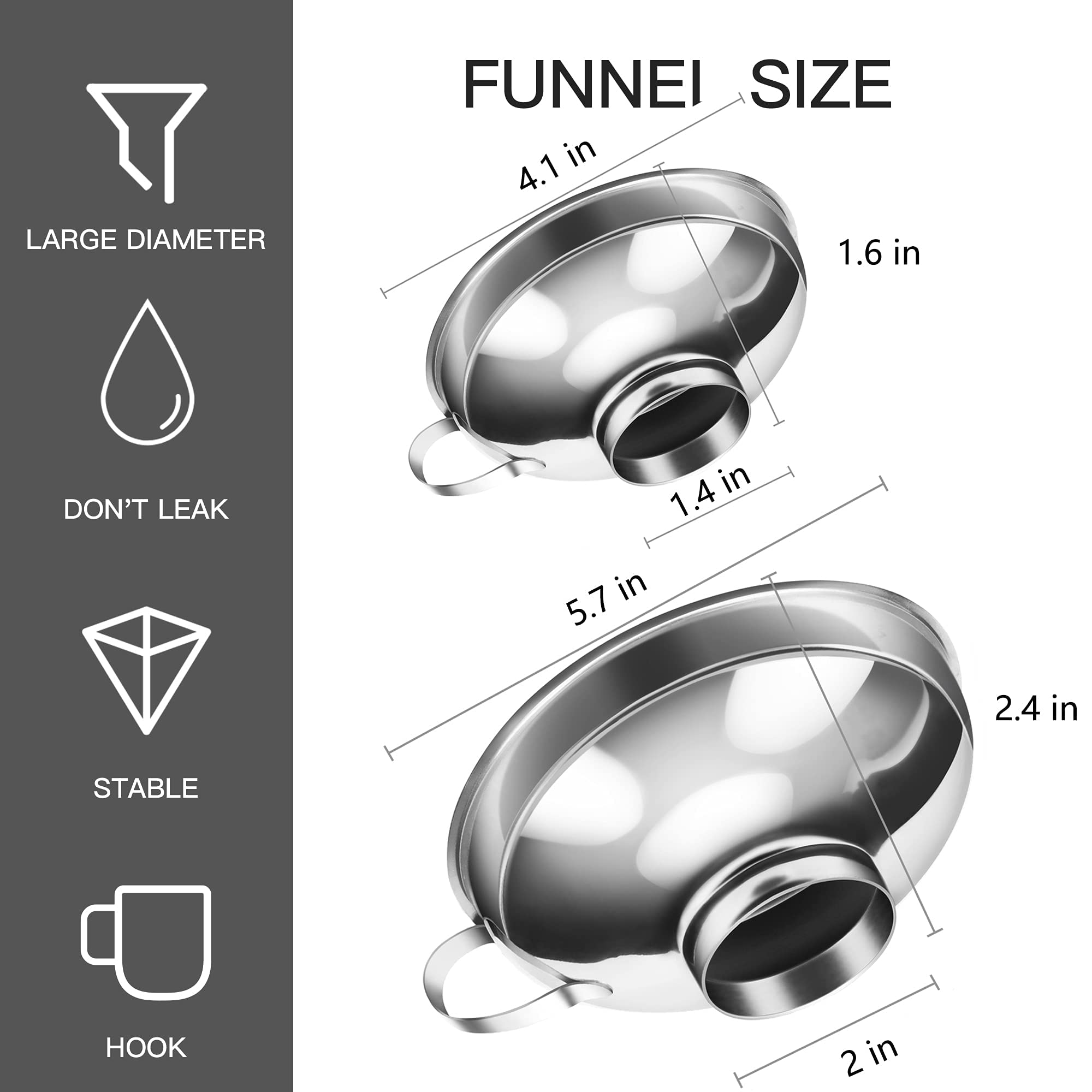 2 Pcs Canning Funnel For Wide And Regular Jars, Wide Mouth Funnel Stainless Steel Funnel For Kitchen Use, Metal Funnel Set For T