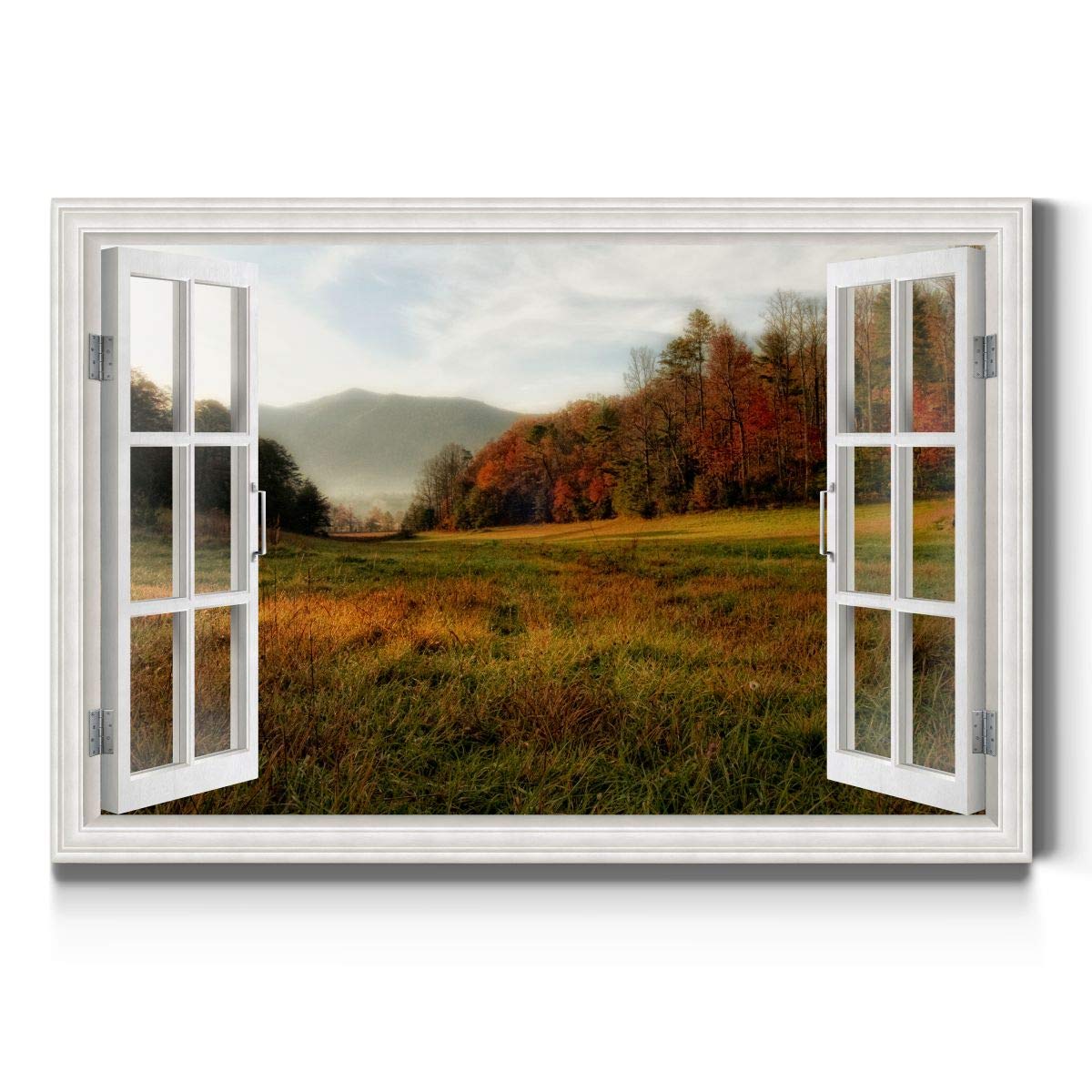 Renditions Gallery Canvas Nature Wall Art Home Paintings & Prints Serene Autumn Mountain Forest Modern Rusitc Window View Wall H