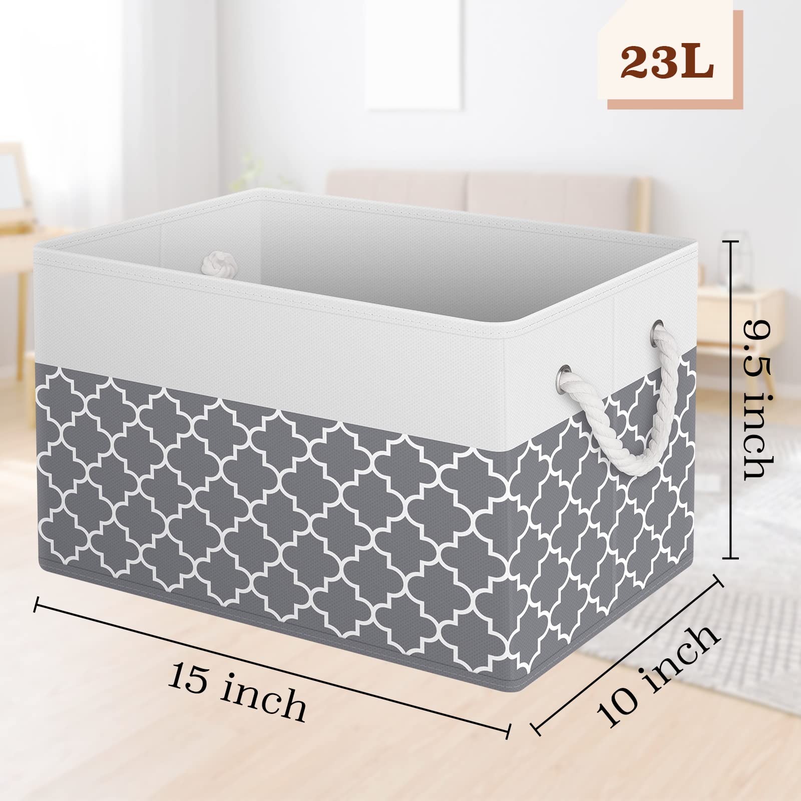 Fab totes Storage Bins [3-Pack]  Foldable Storage Baskets for Organizing Toys  Books  Shelves  Closet  Large Storage Box with Rope Handles  Sturdy Organizer Bins Clover Grey