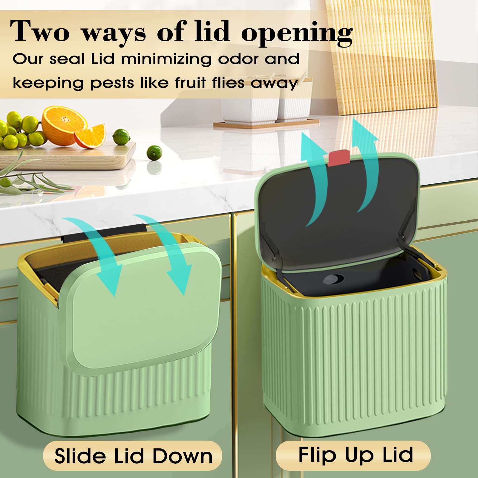 Kitchen Small Trash Can with Lid  GloDeals Compost Bin Countertop  Wall-Mounted Under Sink Hanging Trash Bin for Kitchen  Bathroom  Cabinet Trash Can (1.05 Gallon  4L Vintage Green)