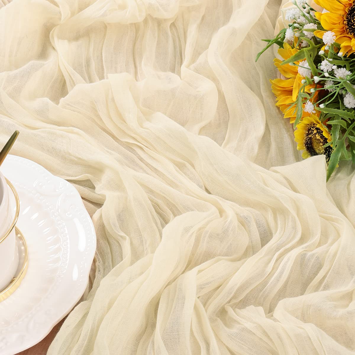 Socomi Fall Thanksgiving Table Runner Cheesecloth Table Runner 120 Inch 10Ft Boho Rustic Gauze Table Runner For Wedding Party Ba