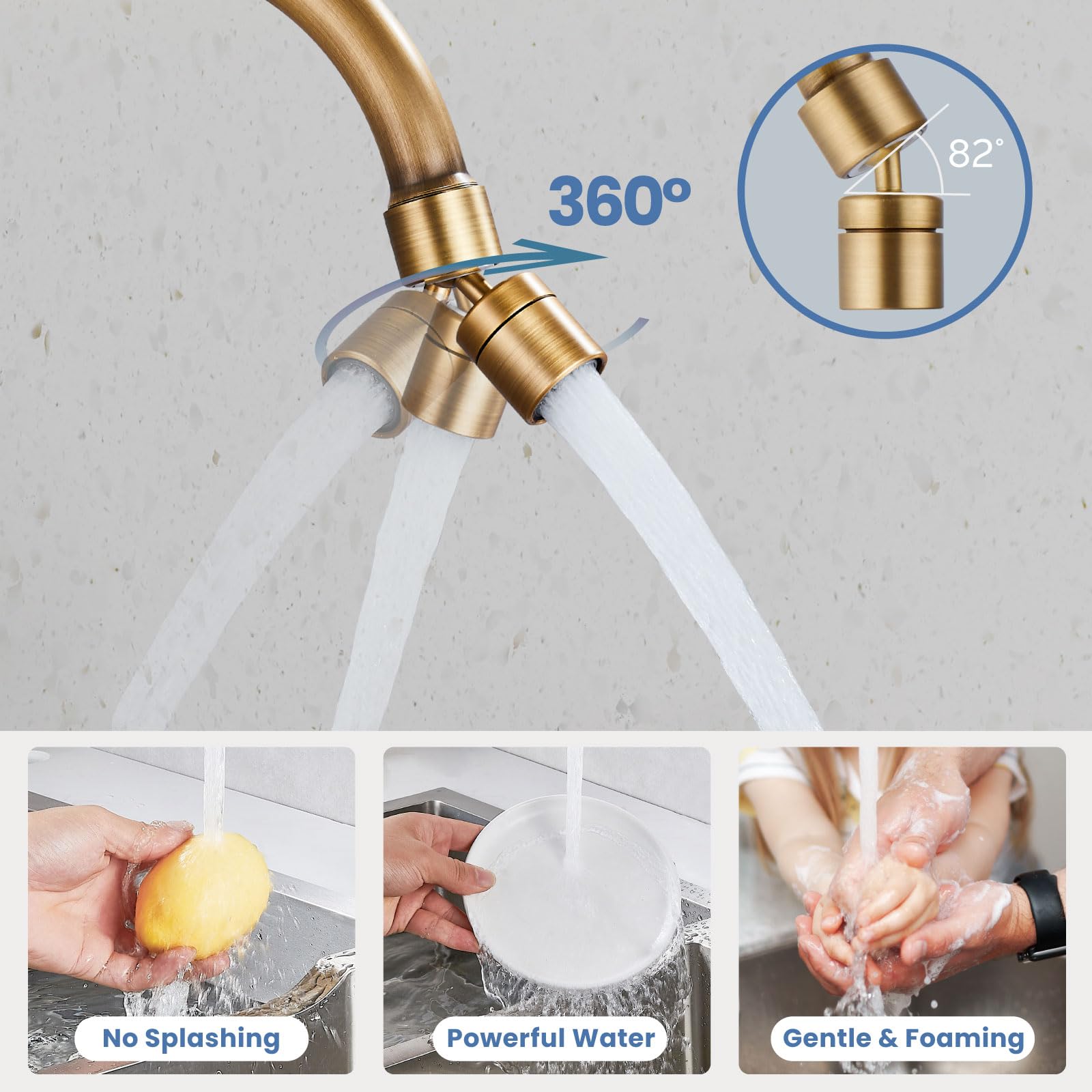 Airuida Antique Brass Wall Mount Kitchen Sink Faucet Wall Mounted Kitchen Faucet 8 Inch Center Double Cross Handles 360 Degree Swivel Spout Restaurant Utility Laundry Mixer Tap Commercial