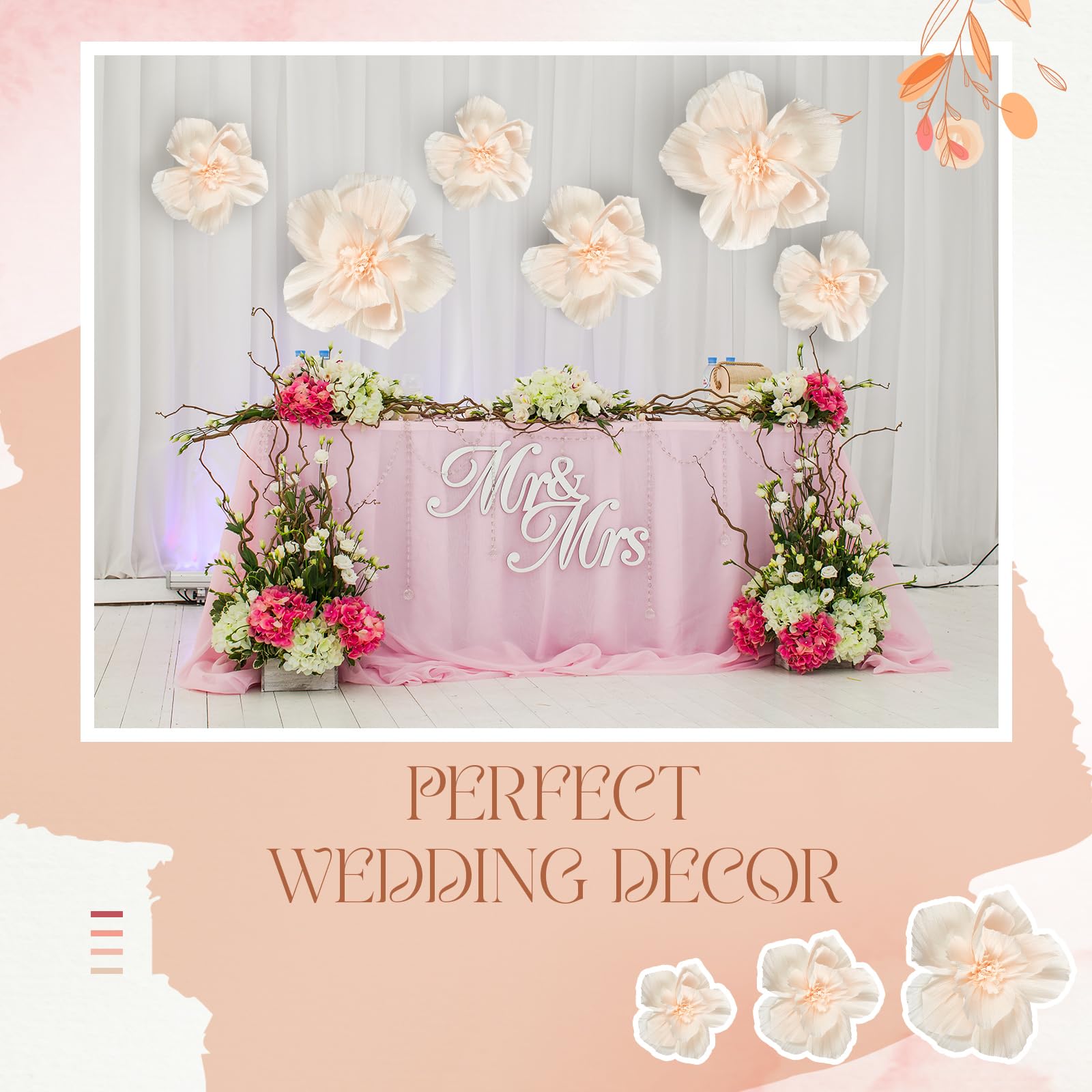 Cholemy 24 Pcs Tissue Paper Flowers, Crepe Paper Flowers Decorations For Wedding Party Baby Bridal Shower Nursery Wall Decor (Be