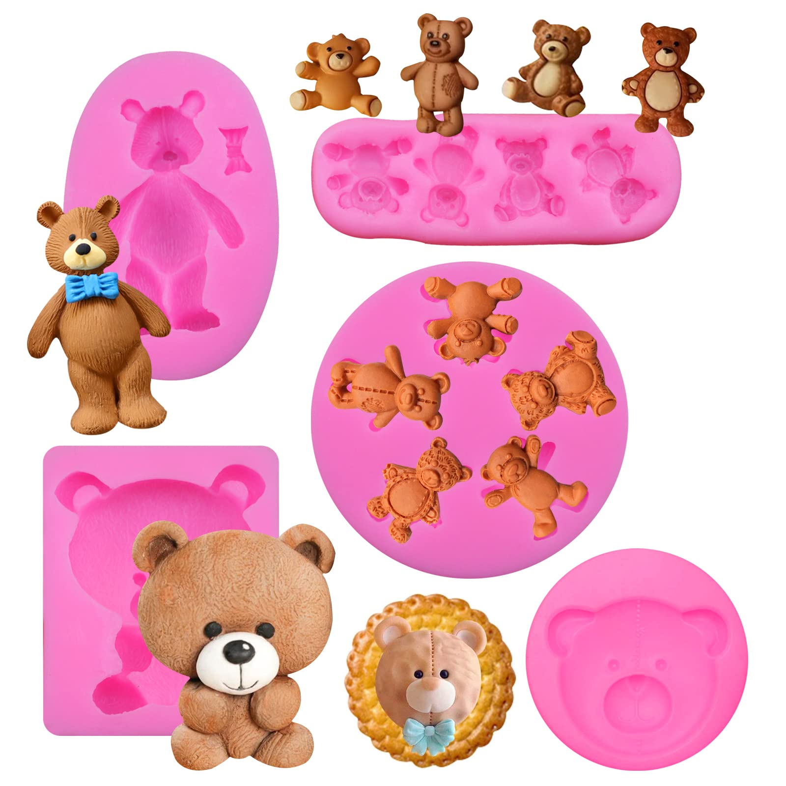 5 Pieces Bear Silicone Mold Valentines Day Fondant Mold Cute Bear Chocolate Fondant Mold For Chocolate Candy Gum Paste Crafting