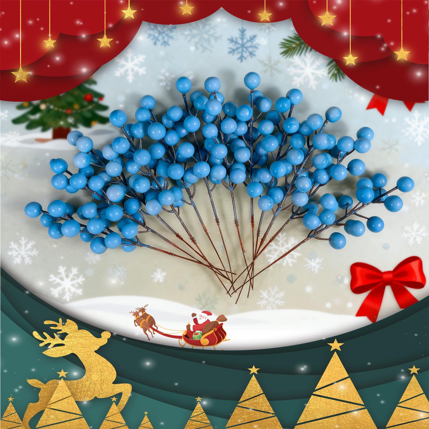 KPUETY Artificial Berry, 24 pcs Christmas Berries Stems, Artificial Christmas Picks,Artificial Berries Stems for Xmas Tree Ornam