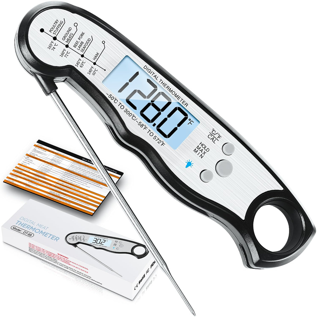 Digital Meat Thermometer, Waterproof Instant Read Food Thermometer For Cooking And Grilling, Kitchen Gadgets, Accessories With B