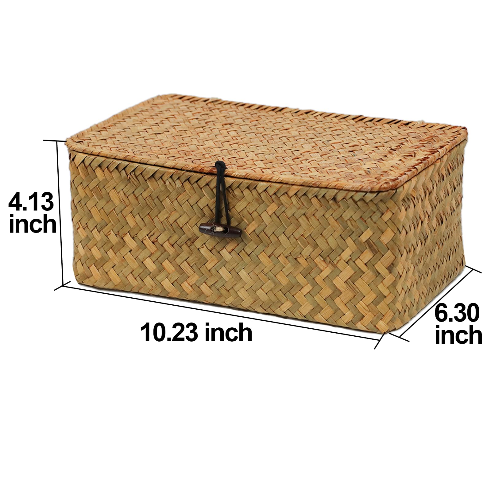 Wicker Basket With Lid, Natural Seagrass Storage Baskets For Organizing, Woven Basket For Storage, Decorative Boxes Bins With Li