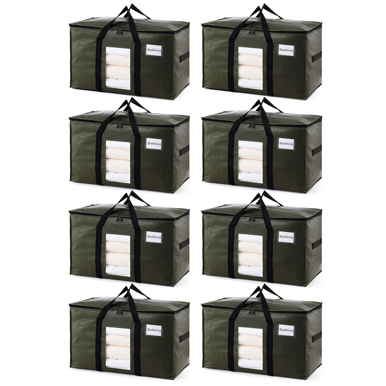 TAILI 8 Pack Green Extra Large Storage Bags, Heavy Duty Totes with Visible Window, Wrap Around Handles, Perfect for Moving